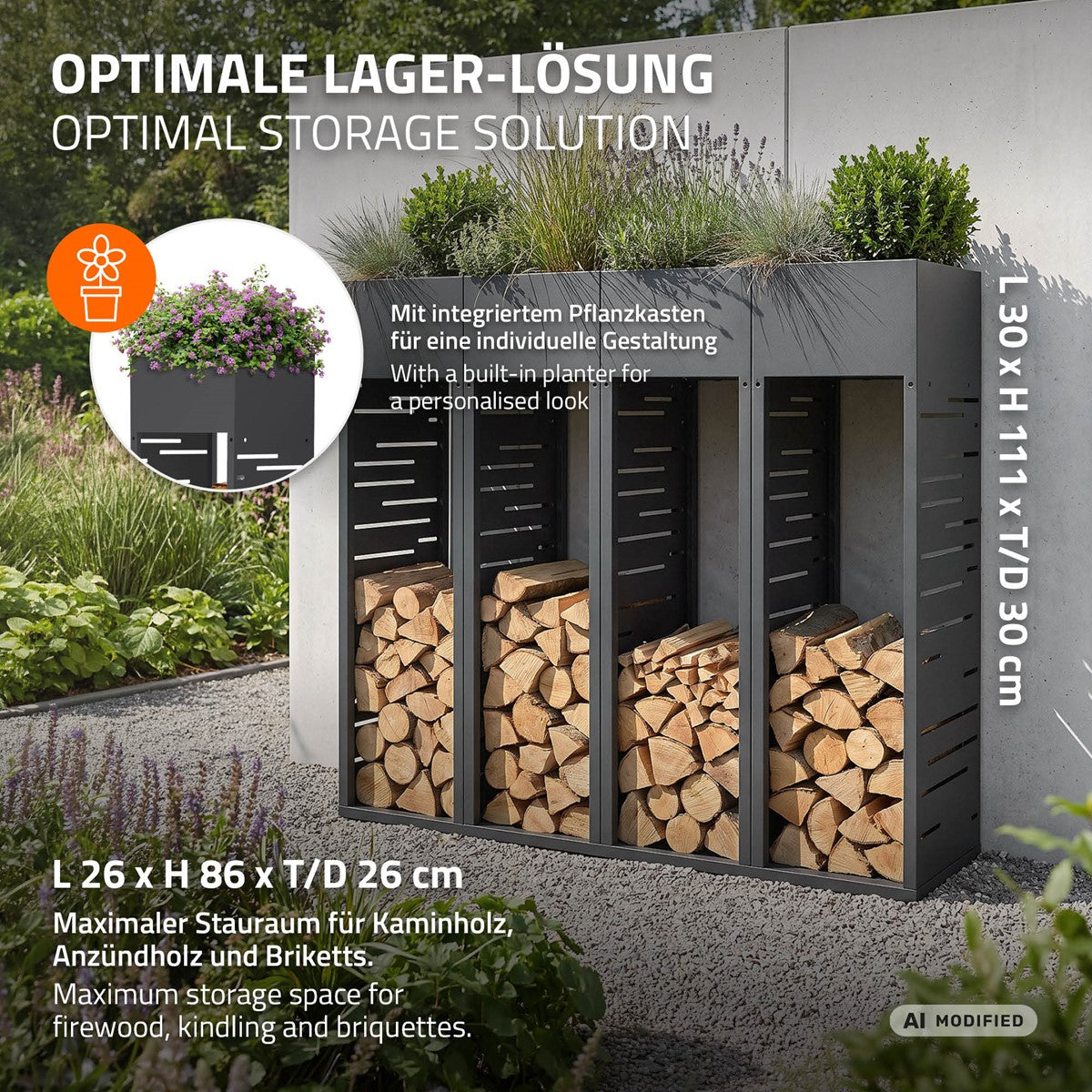 Ein grafisches Icon, das eine Lagerlösung für Holz darstellt.