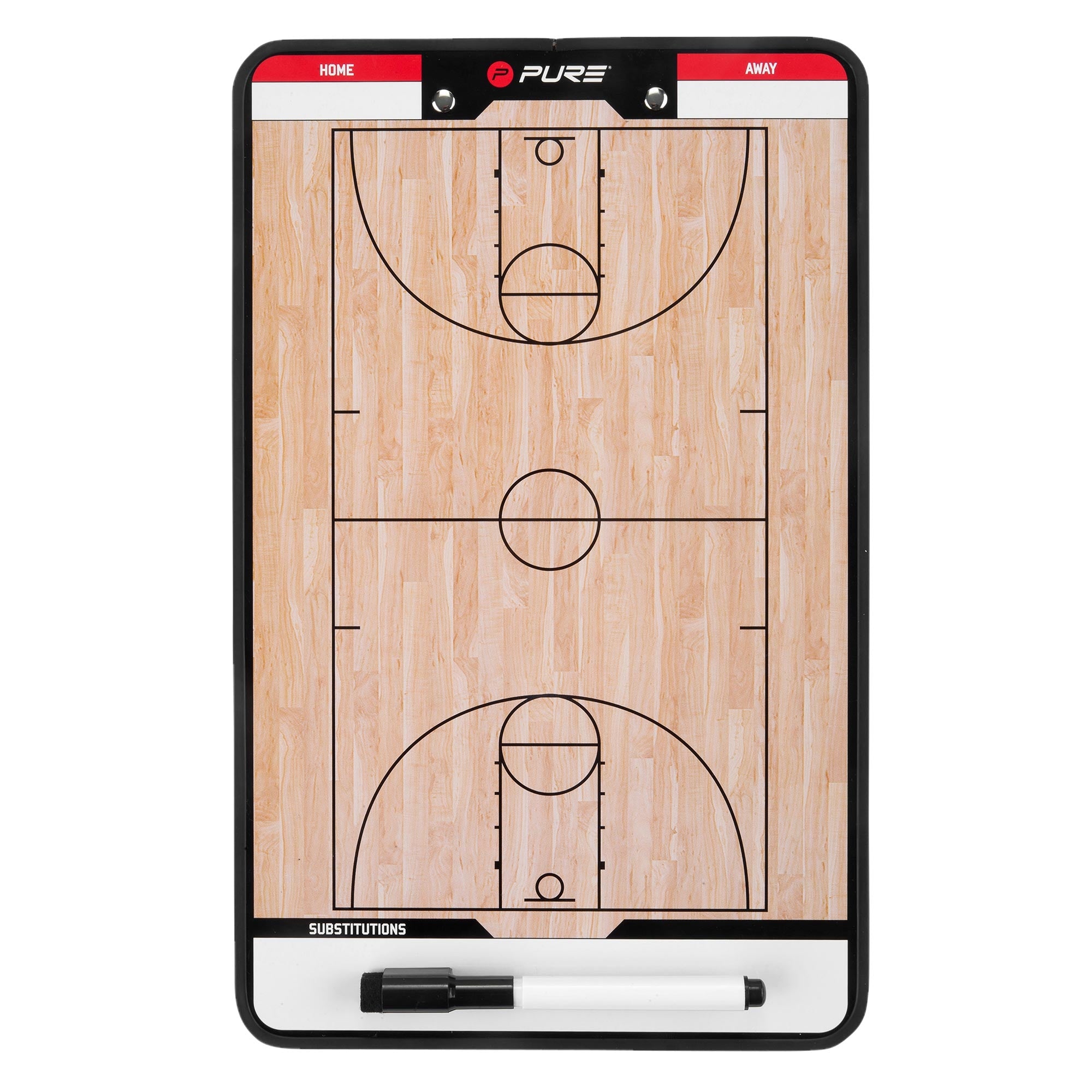 Taktická tabule pro basketbal s nákresem hřiště a místem pro poznámky.