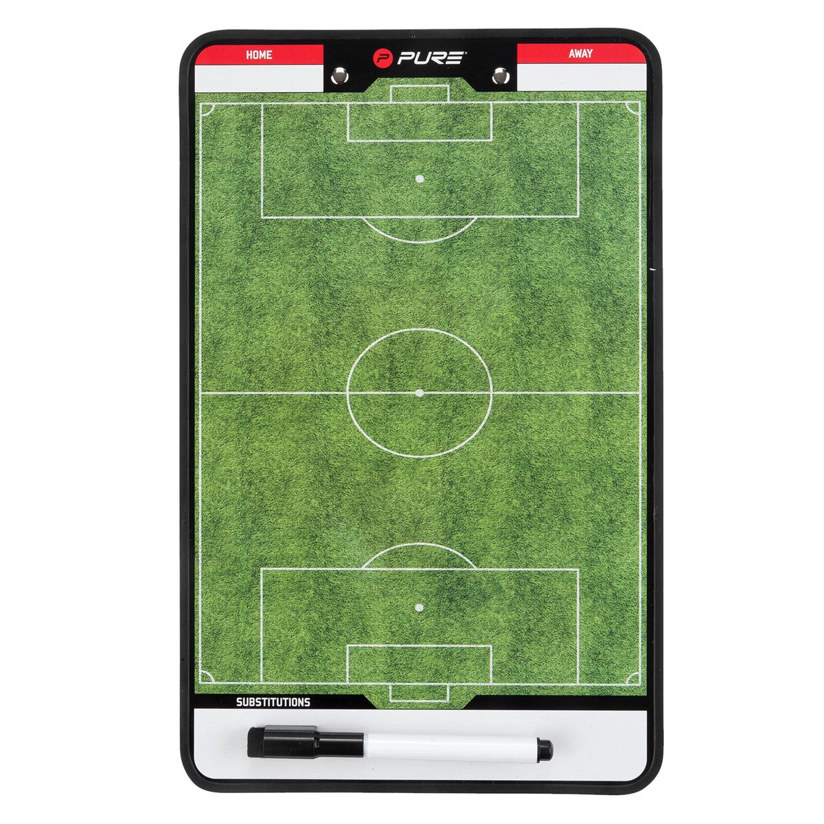 Blank tactics board with a football pitch and space for notes.
