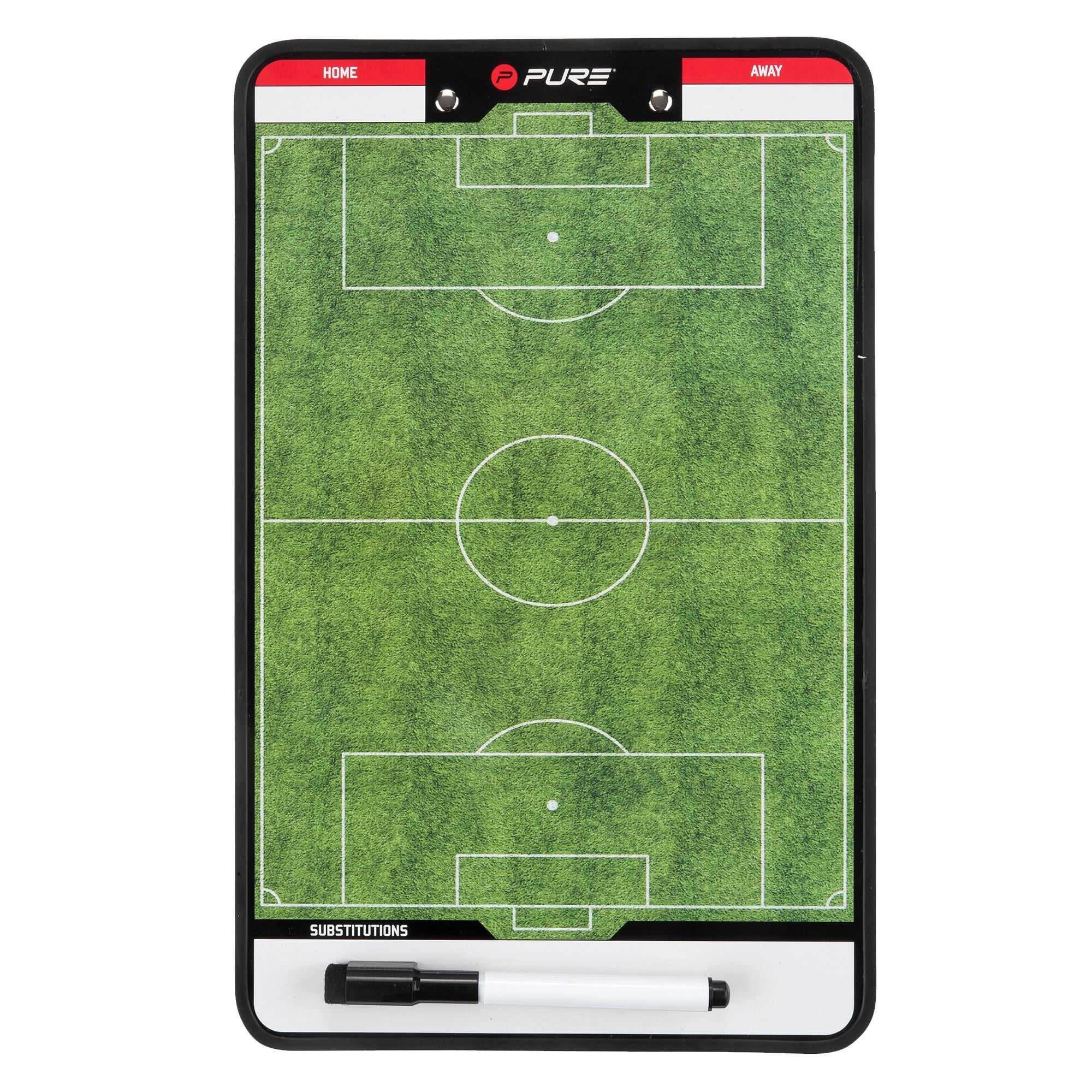 Ein Taktikboard für Fußball mit Spielfeld und Marker.