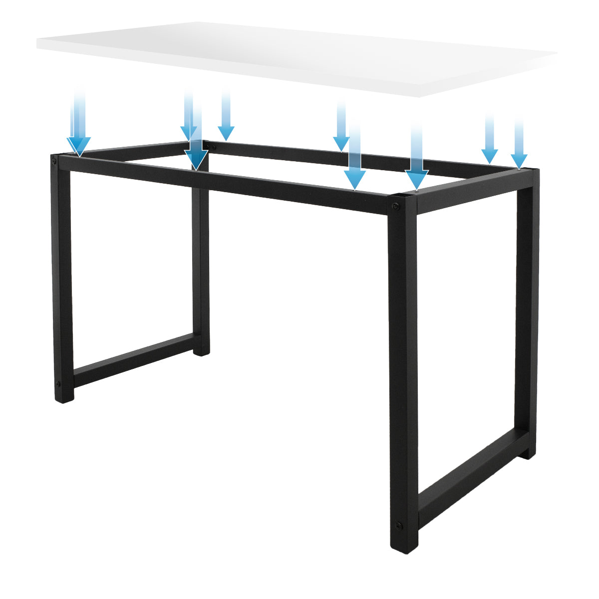 Cadre de table noir avec des flèches indiquant la stabilité.