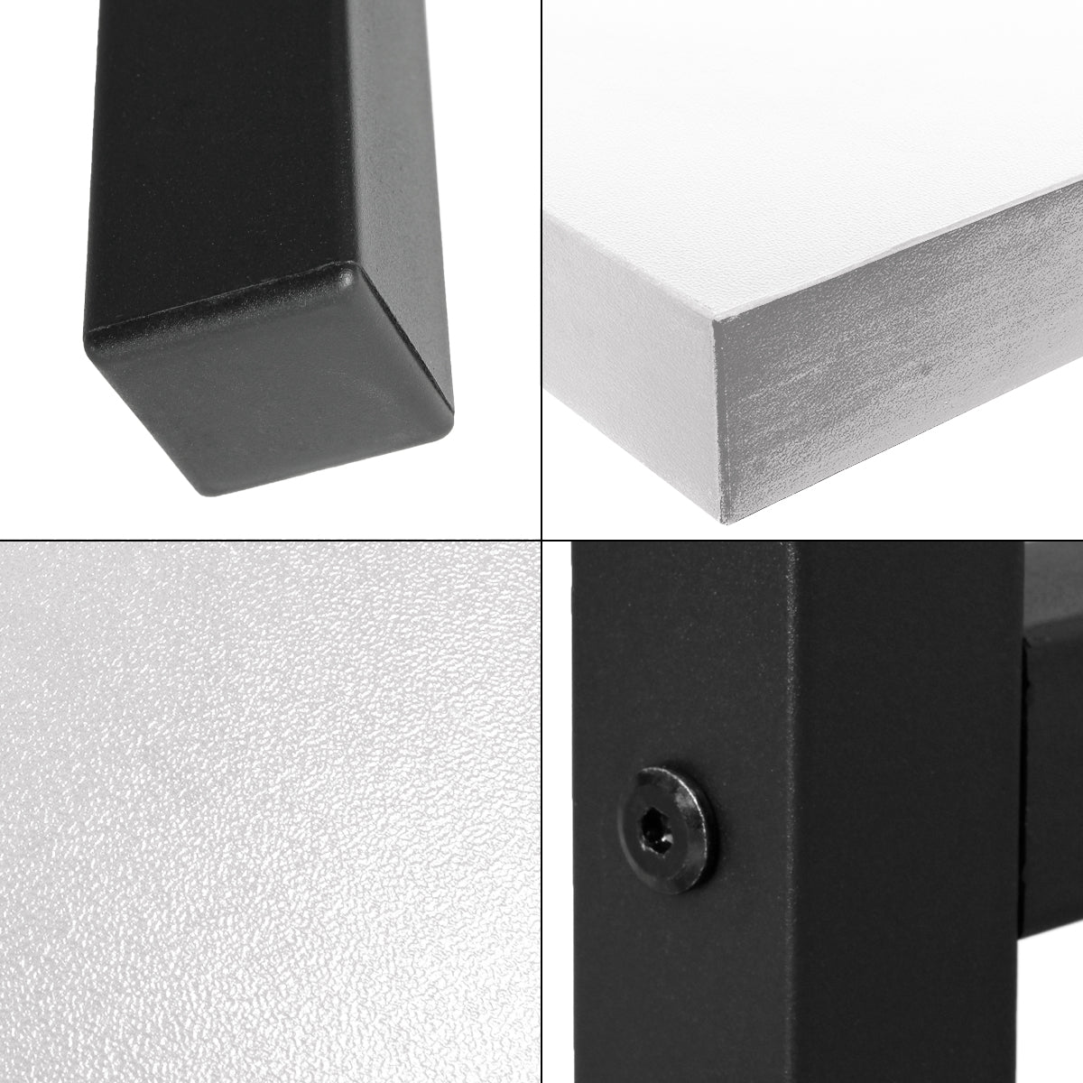 Gros plan sur différents bords et surfaces d'une table.