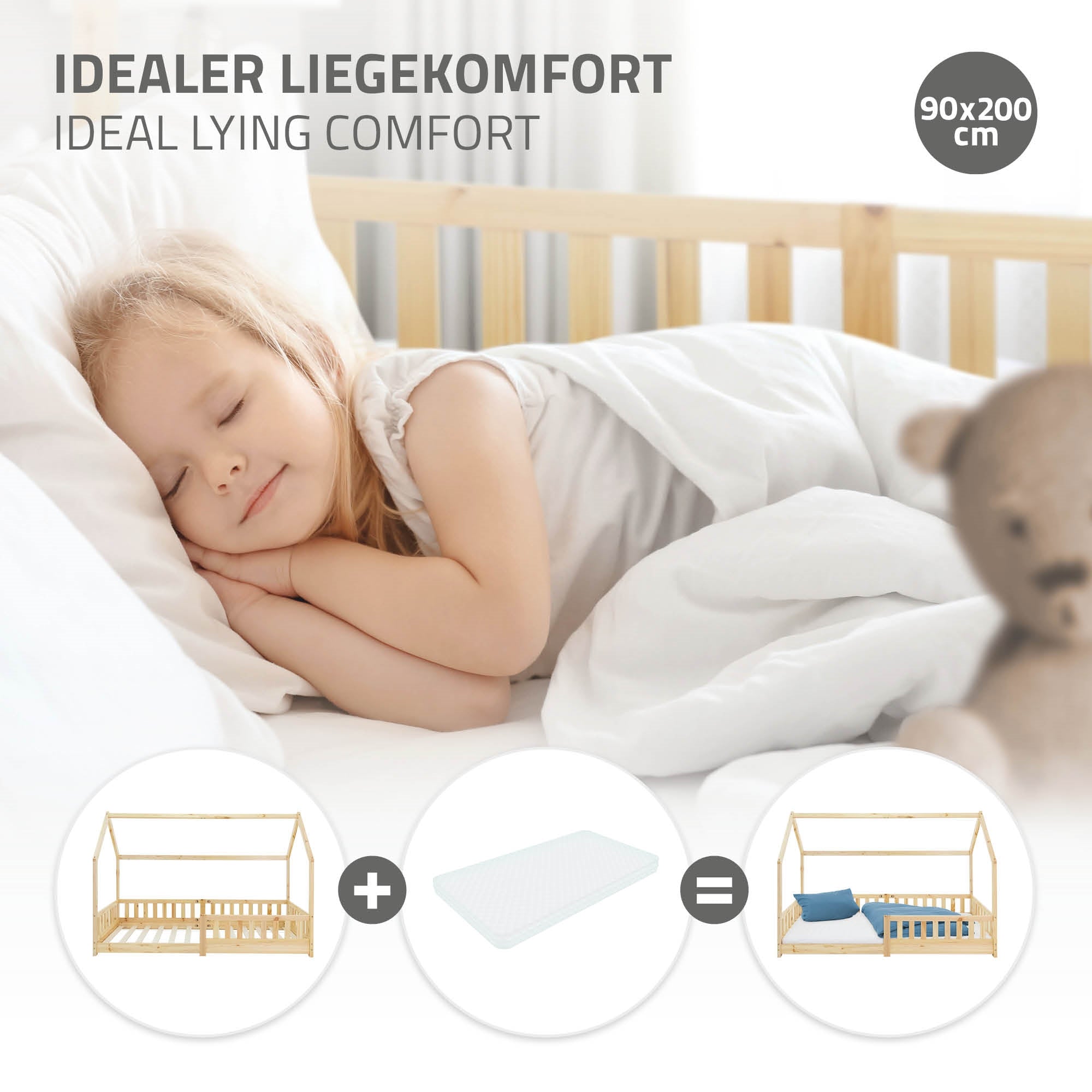 Un enfant endormi dans un lit avec une couverture et un coussin.