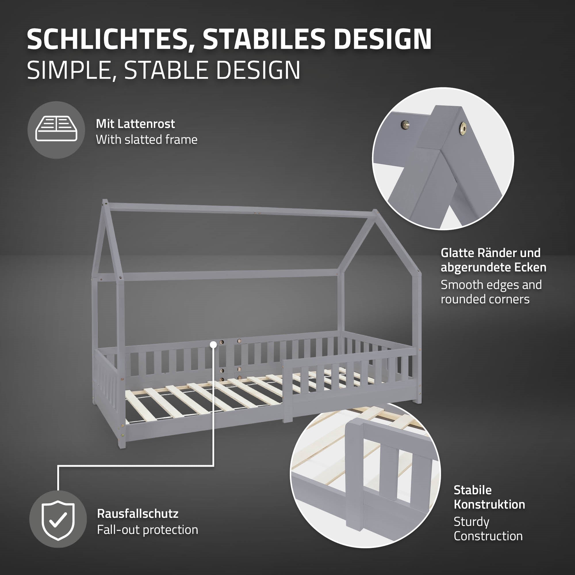 Bett mit stabiler Konstruktion und glatten Kanten.