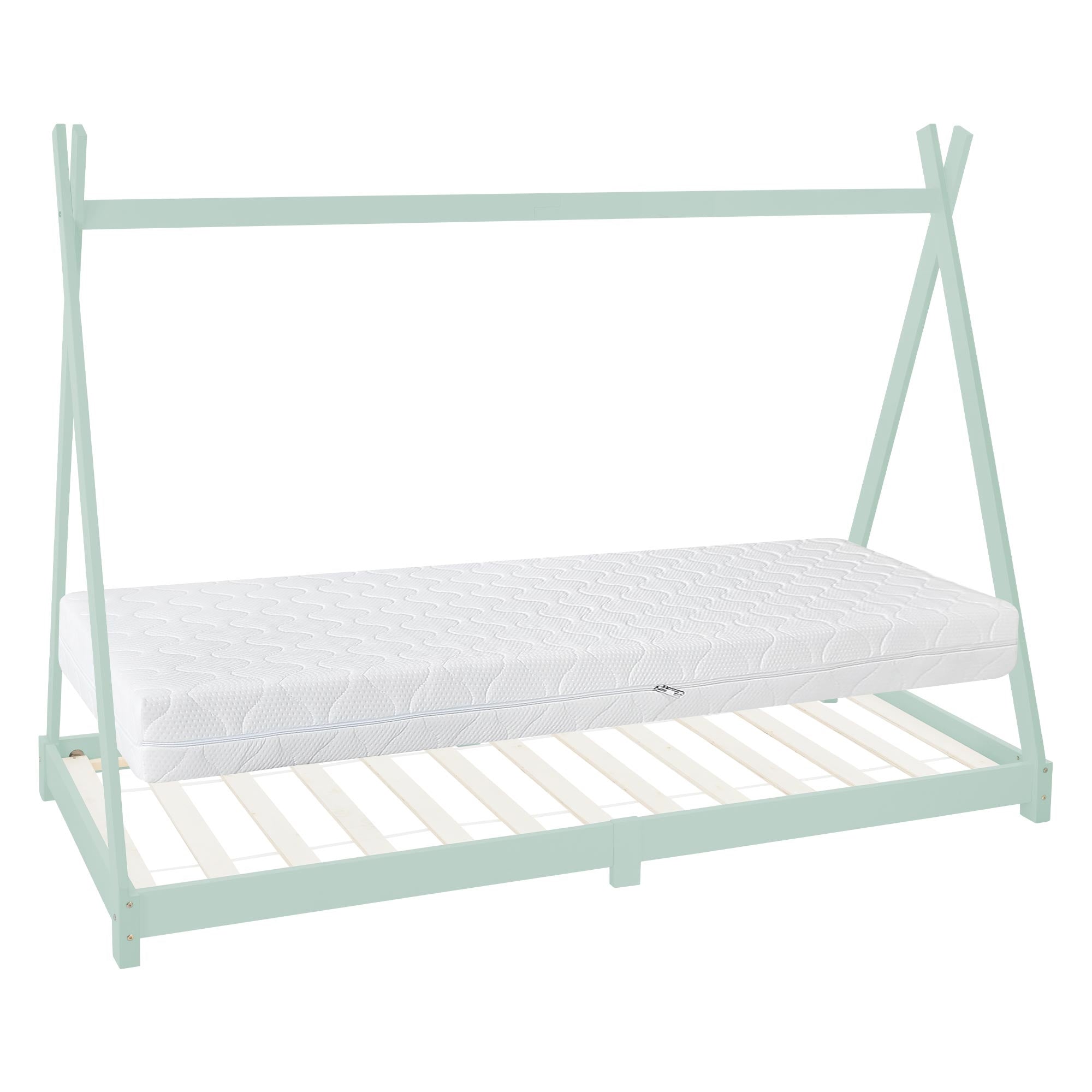 Un cadre de lit avec un matelas dans un design minimaliste.
