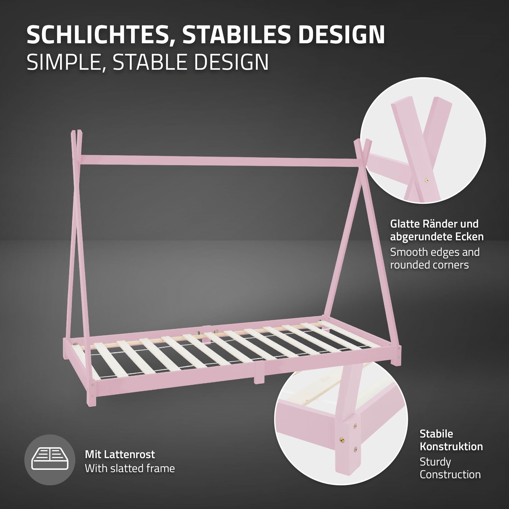 Holzrahmenbett mit schlichten, stabilen Design und slatted frame.
