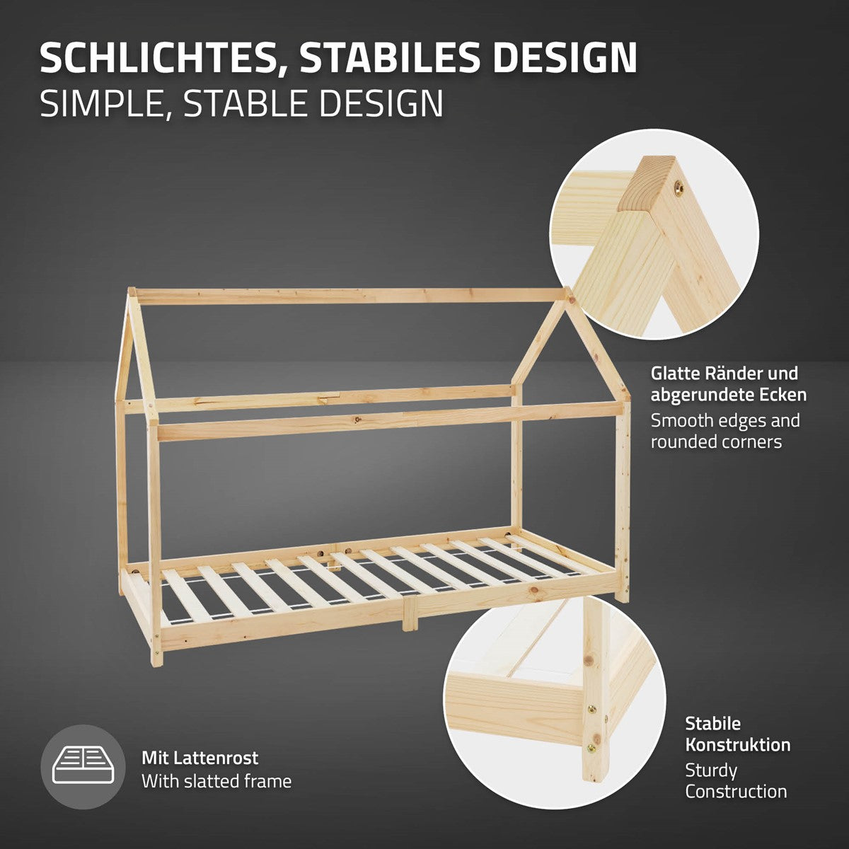 Holzrahmen für Bett, einfaches und stabiles Design.