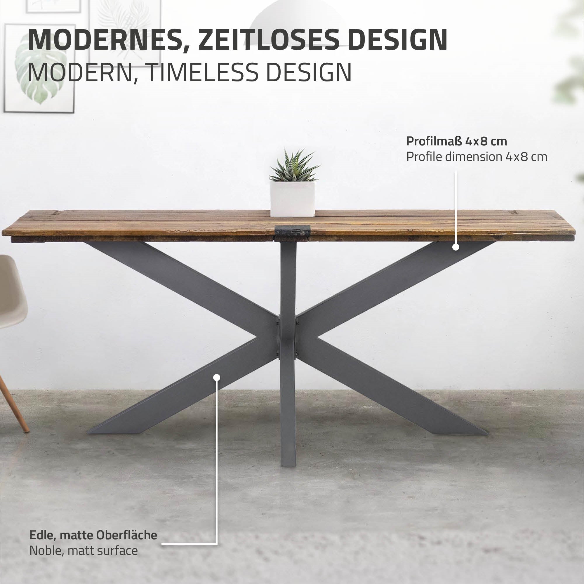 Stůl s moderním designem a elegantním matným povrchem.