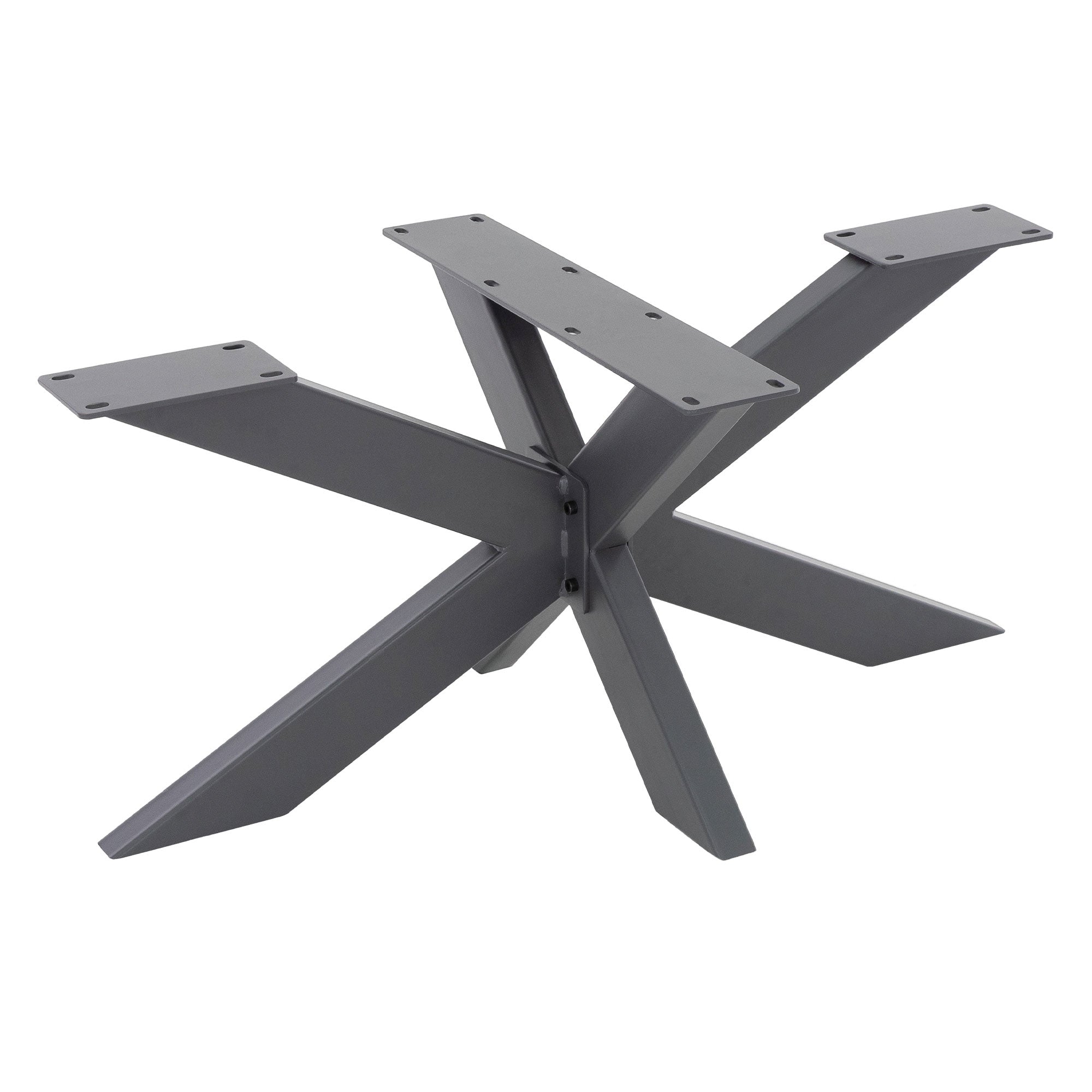Tischgestell mit X-förmigen Beinen in dunklem Metall.