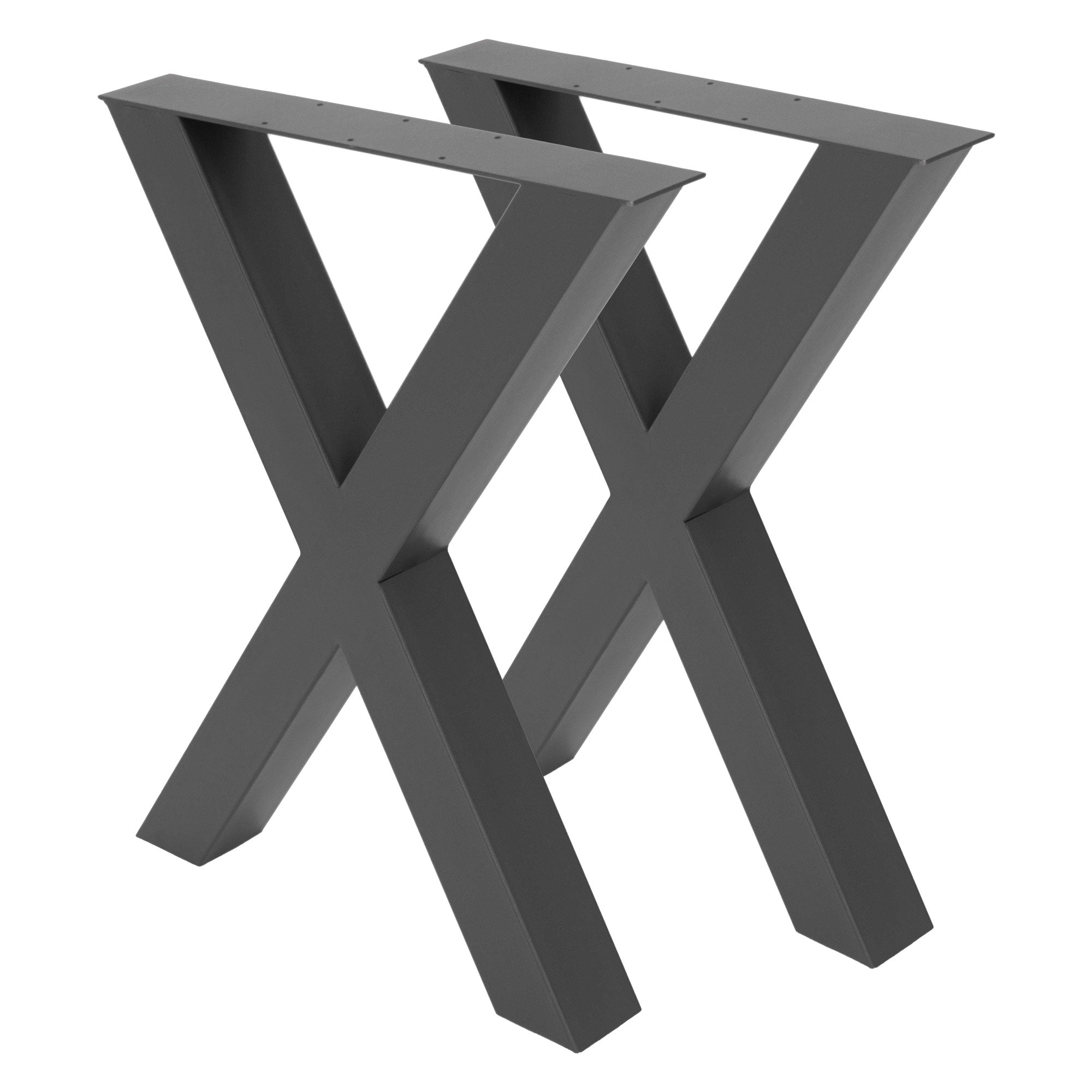 Zwei schwarze Tischbeine in X-Form.