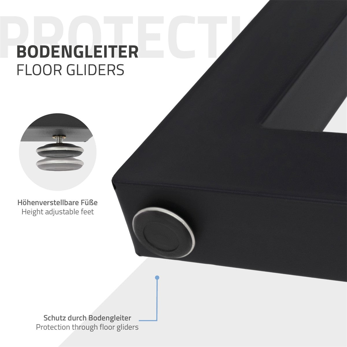 Close-up of a floor element with height-adjustable feet.