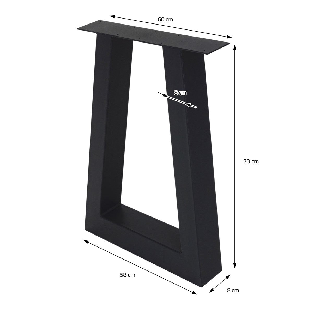 Black table legs with dimensions: 60 cm x 73 cm x 8 cm.
