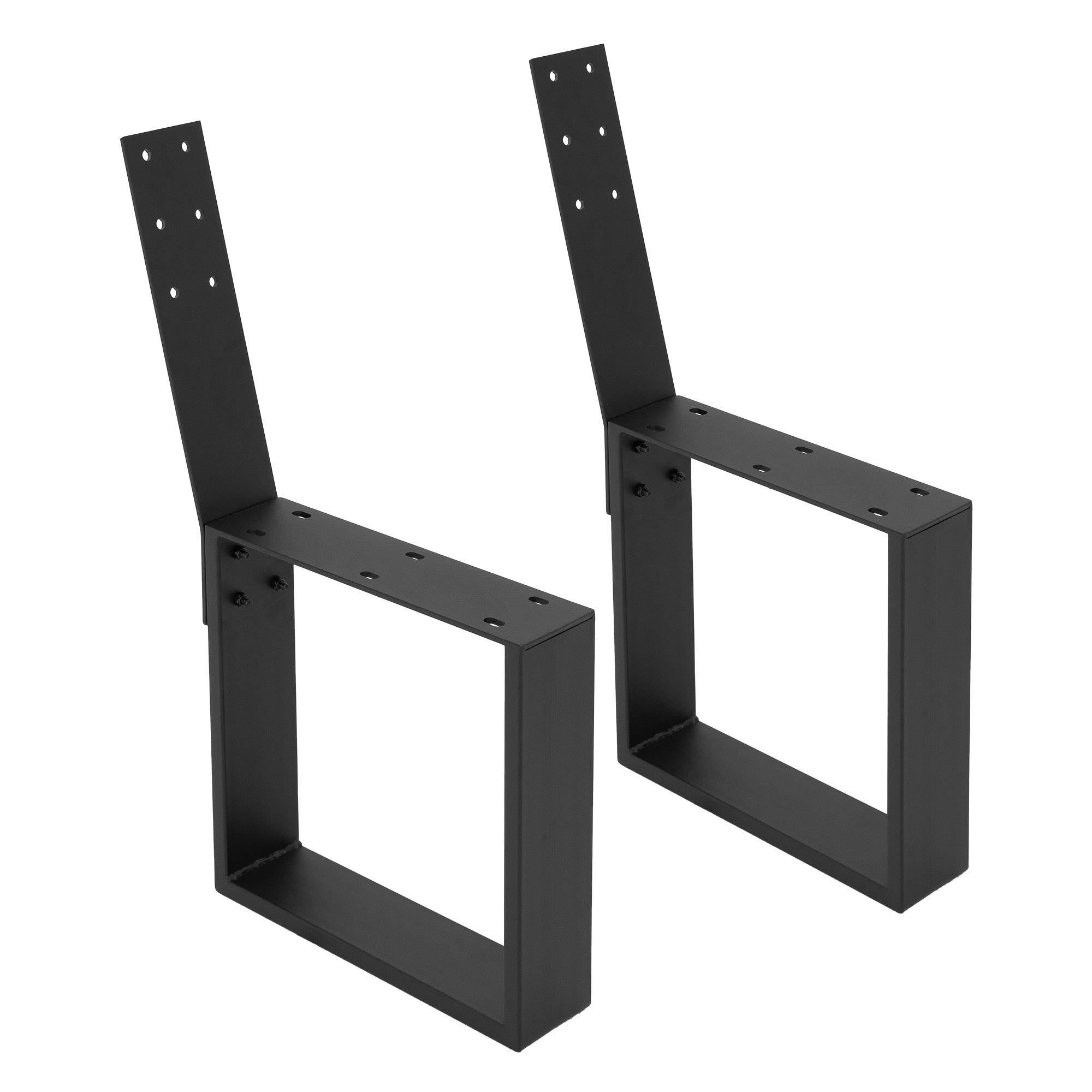 Zwei schwarze Metallhalterungen mit quadratischem Rahmen.