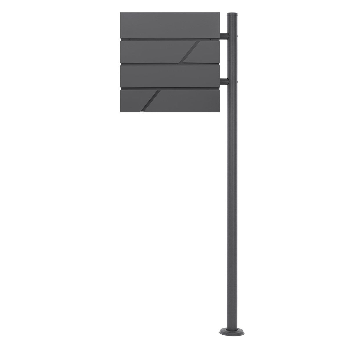 Three gray rectangular panels on a vertical post.