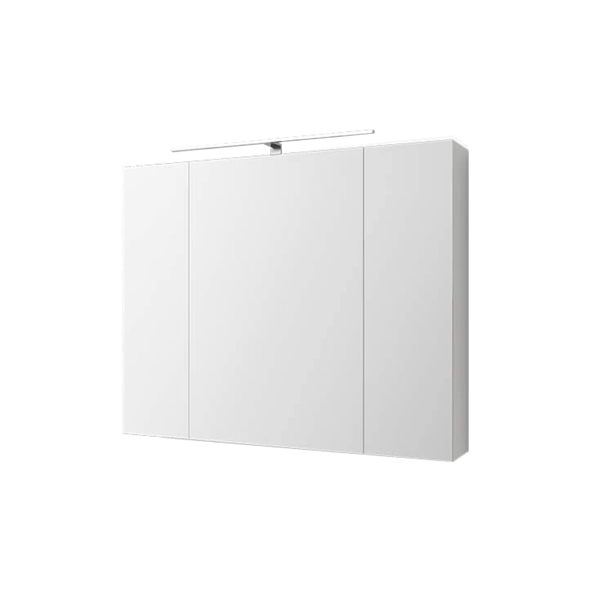 Armadio bianco a muro con tre porte, superficie piatta, senza maniglie visibili.