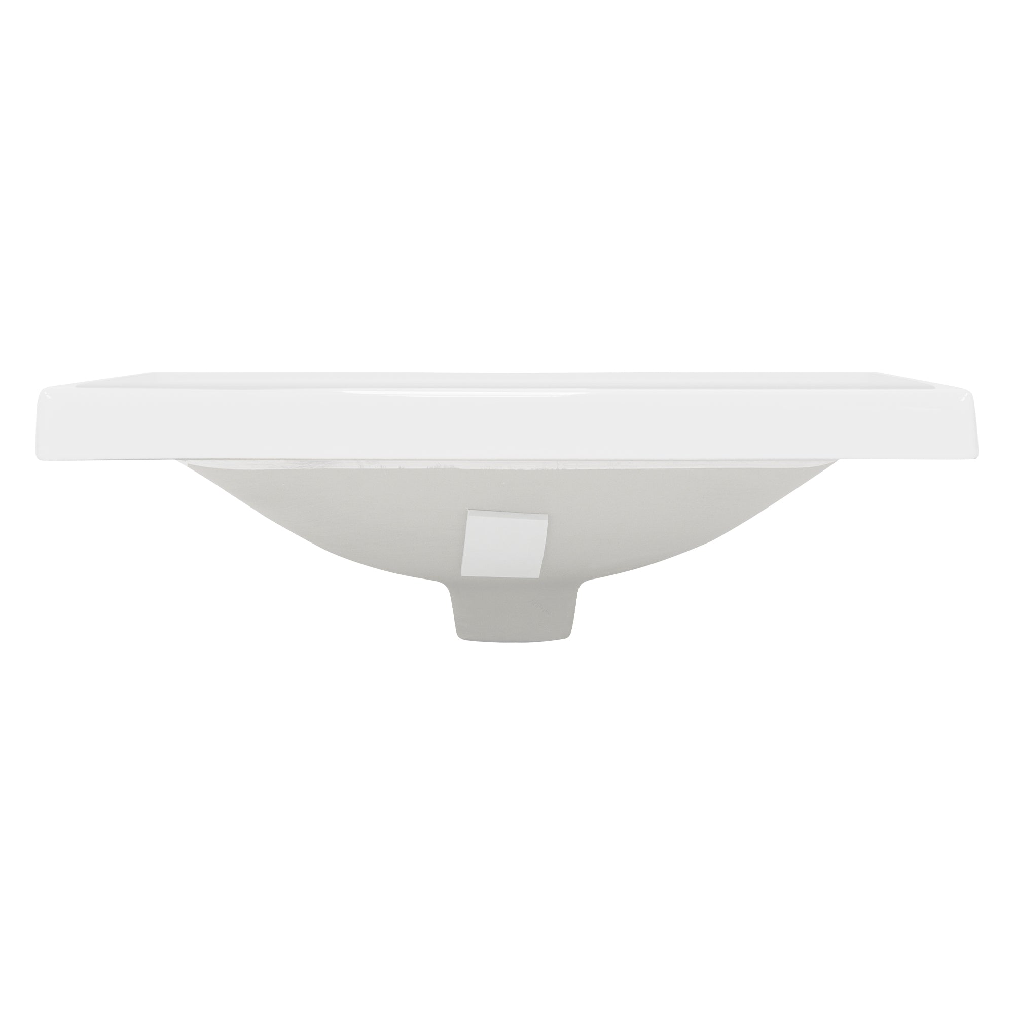 Vue de face d'un évier blanc avec un fond plat.