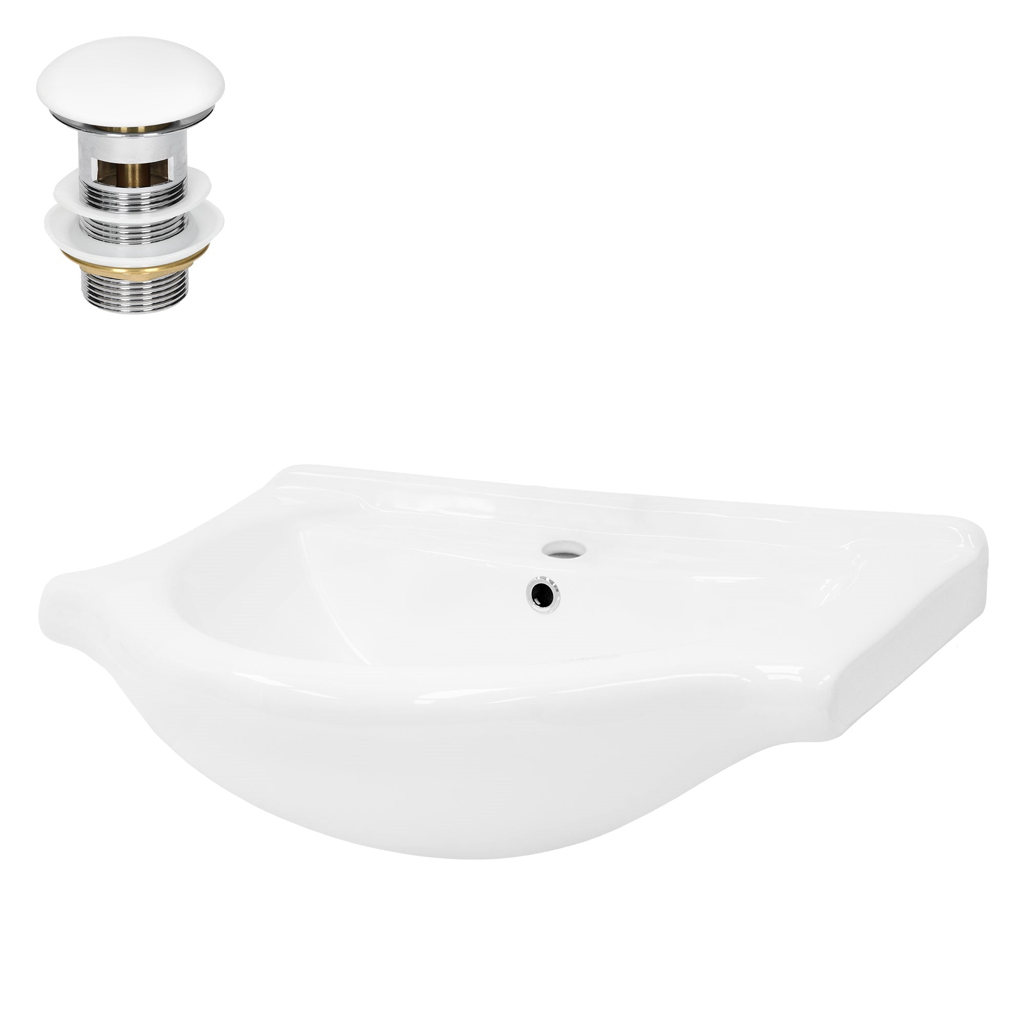 White sink with drain and overflow.