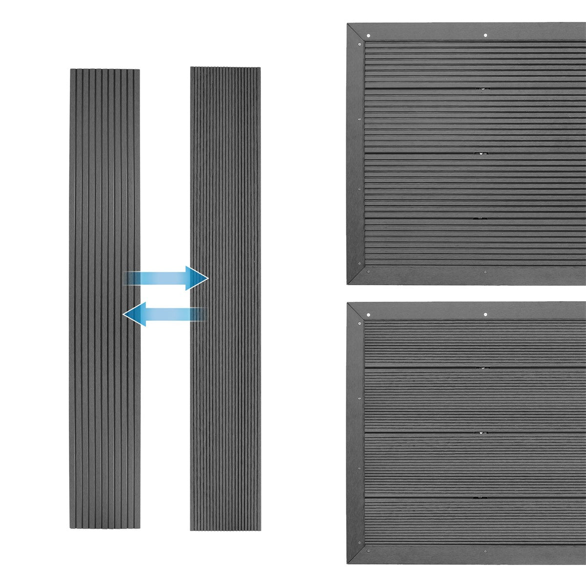 Zwei längliche, gerillte Platten mit Pfeilen zur Bewegung.