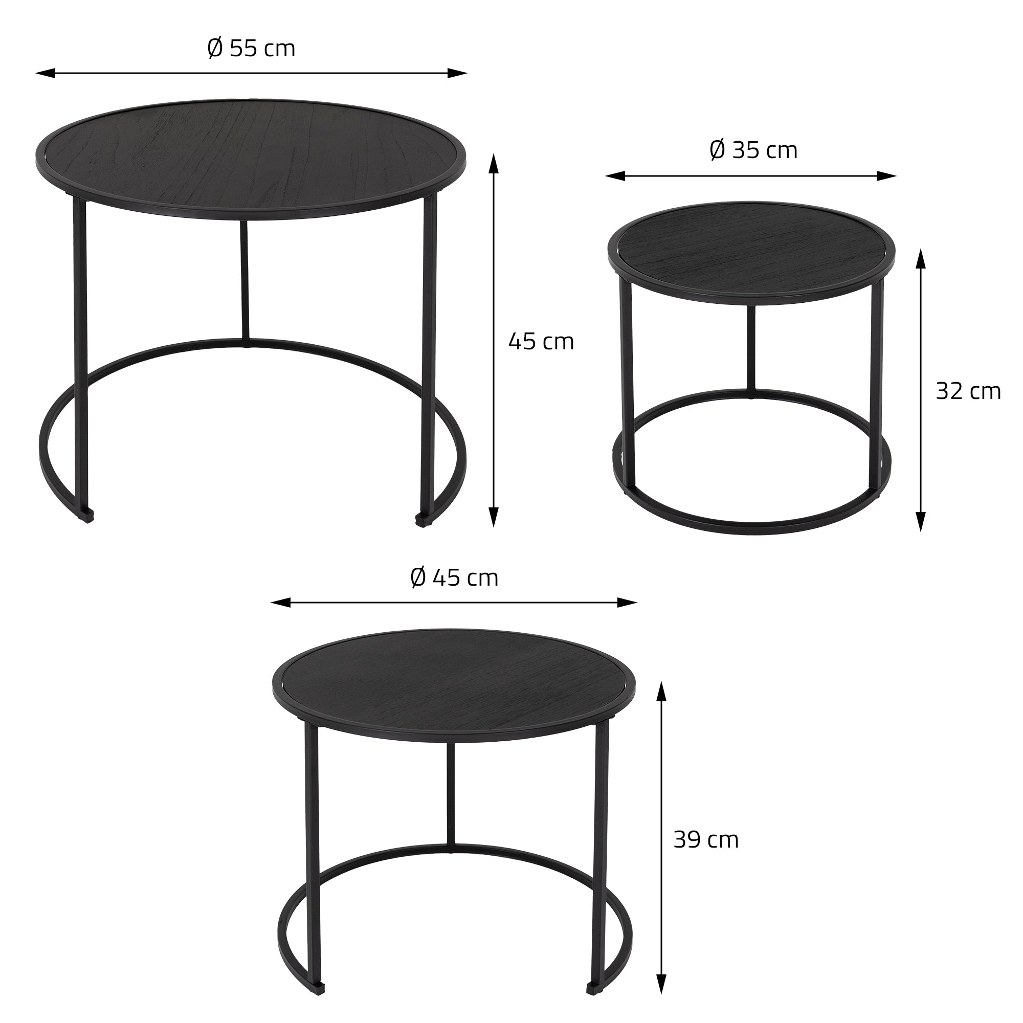 Mesure de deux tables avec des diamètres et des hauteurs différents.