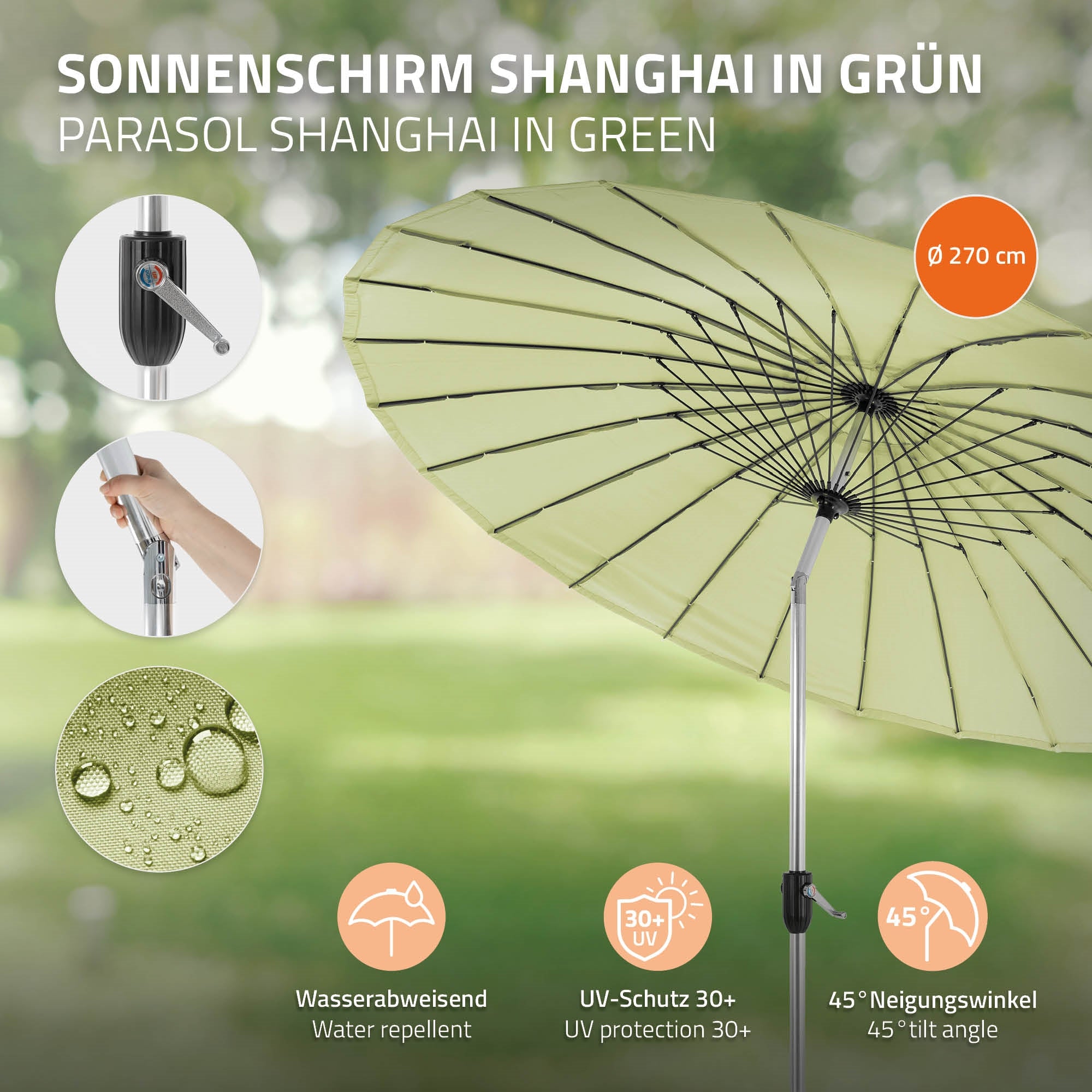 Parasol vert avec des propriétés déperlant.