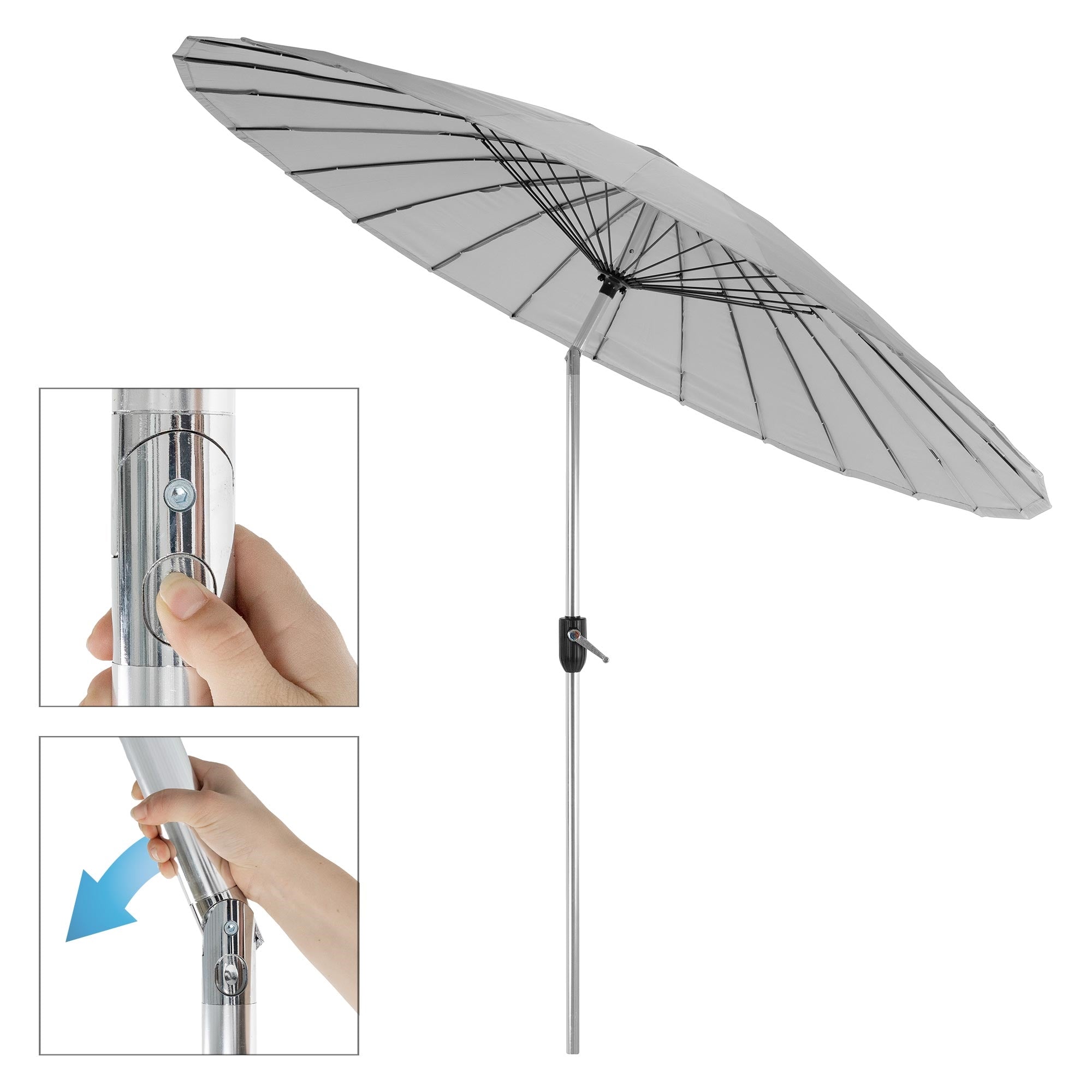 Main actionnant un mécanisme pour régler un parasol.