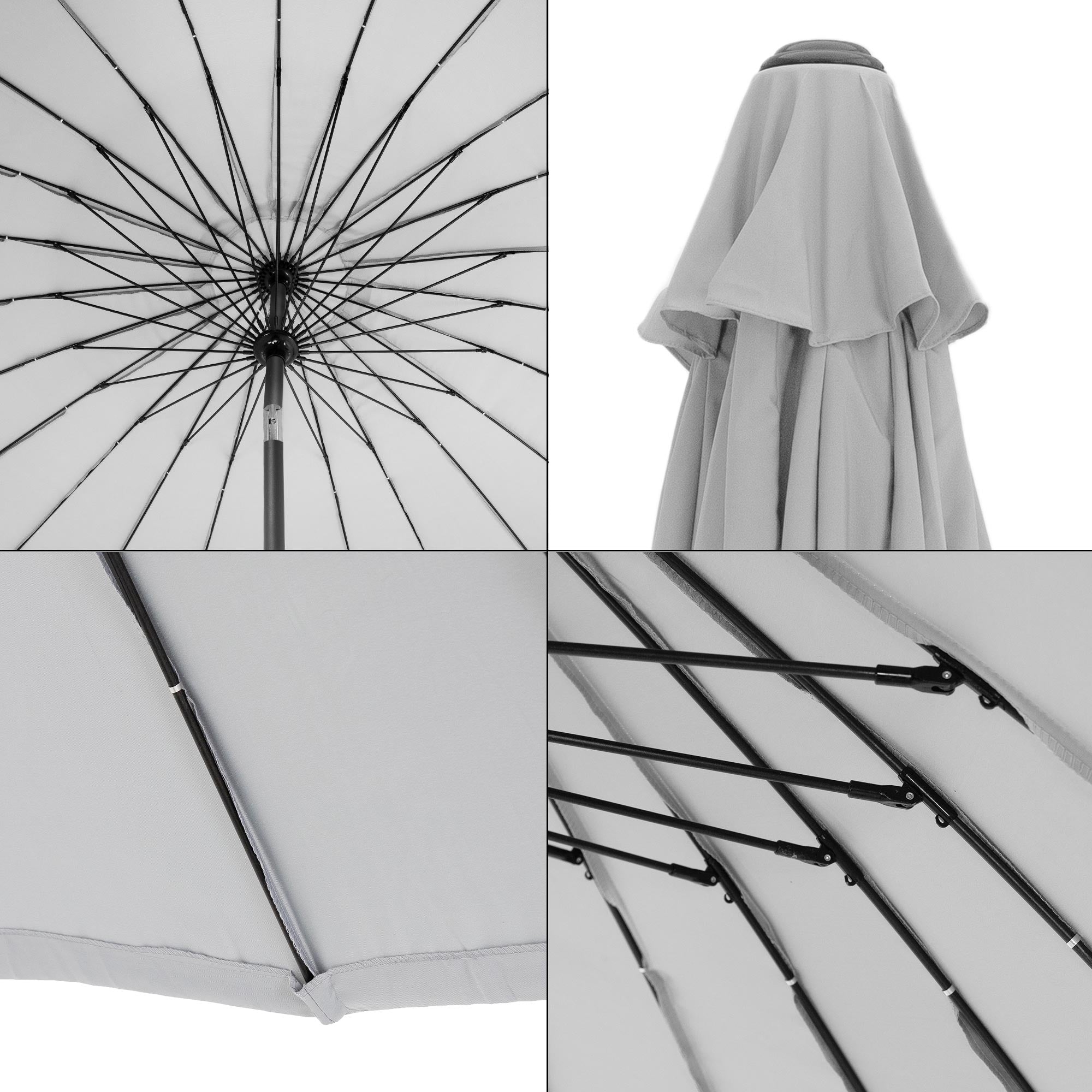 Detailansicht des Innenlebens eines Sonnenschirms mit Gestell.