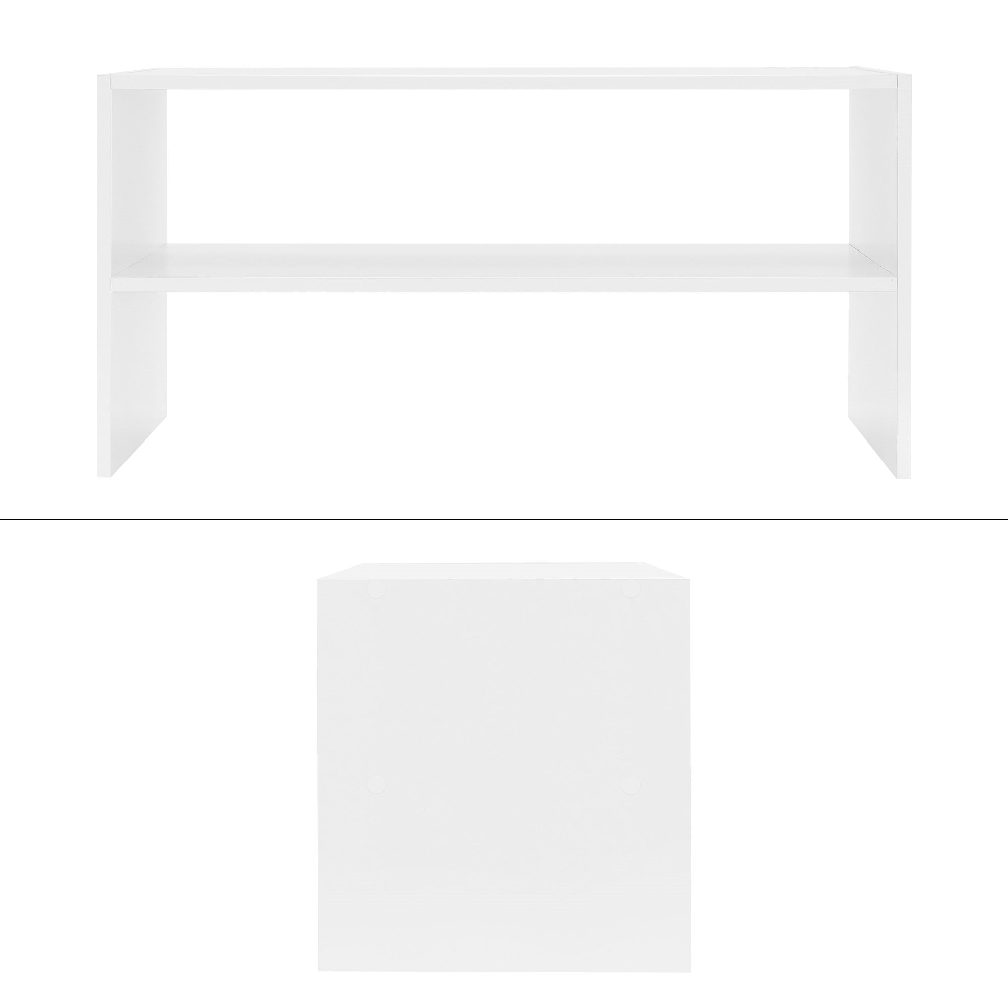 Étagère blanche avec deux compartiments ouverts.