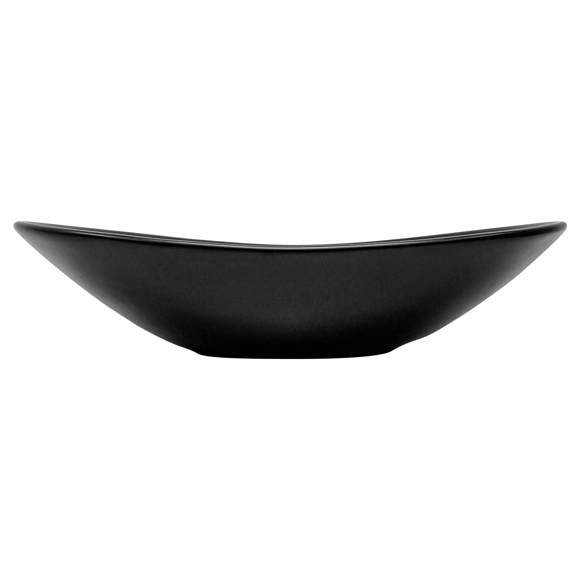 Ciotola nera piatta con forma curva.