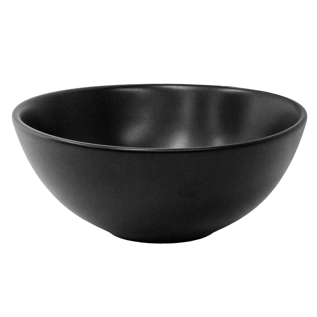 Cuenco negro con acabado mate, redondo y profundo.