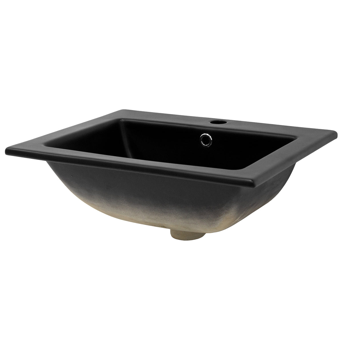 Lavabo rectangular negro con esquinas redondeadas.