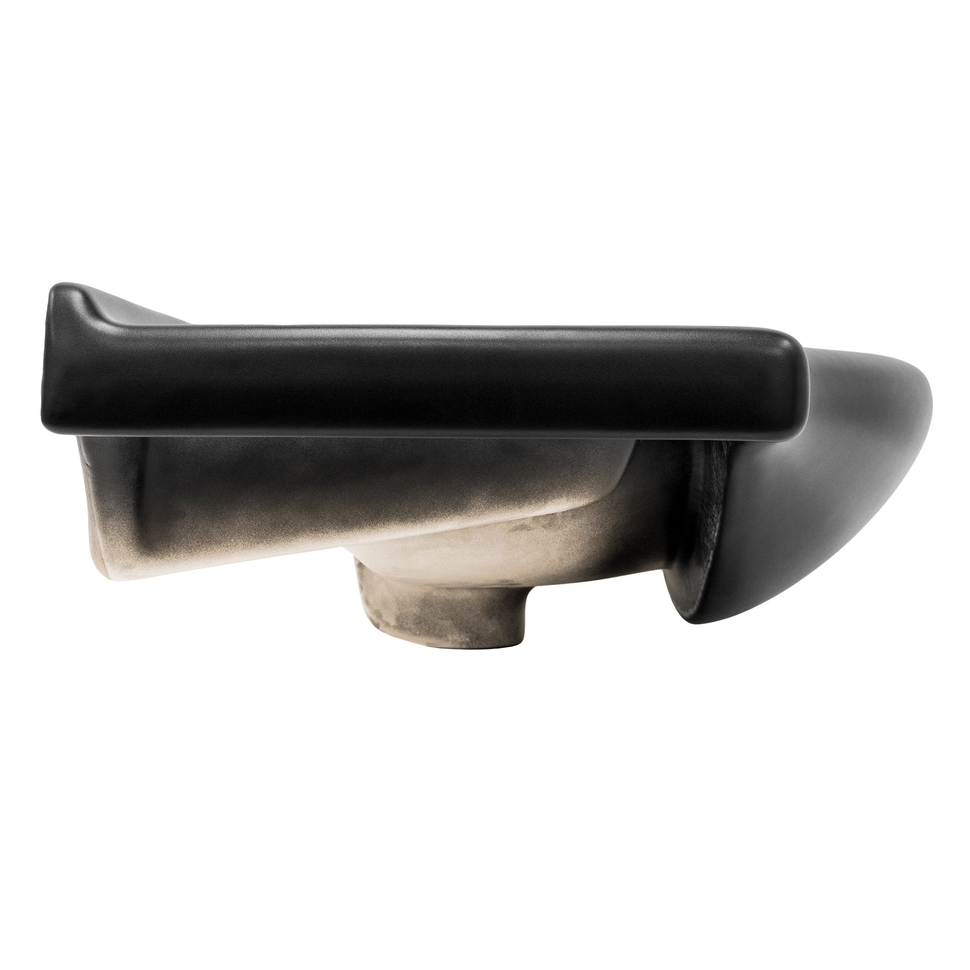 Side view of a black sink with smooth surface.