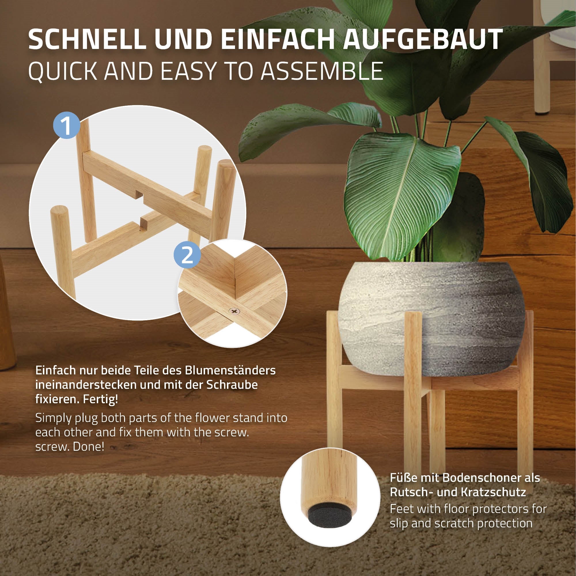Anleitung zum einfachen Zusammenbauen eines Pflanzenständers.