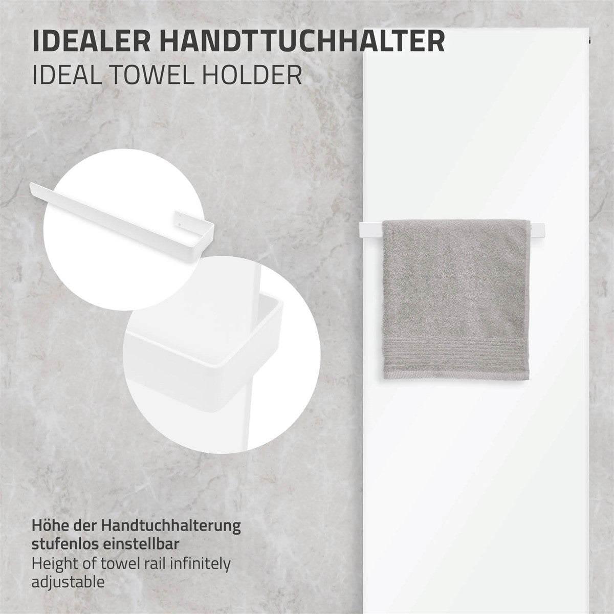 Handtuchhalter an einem weißen Heizkörper in einem Badezimmer.