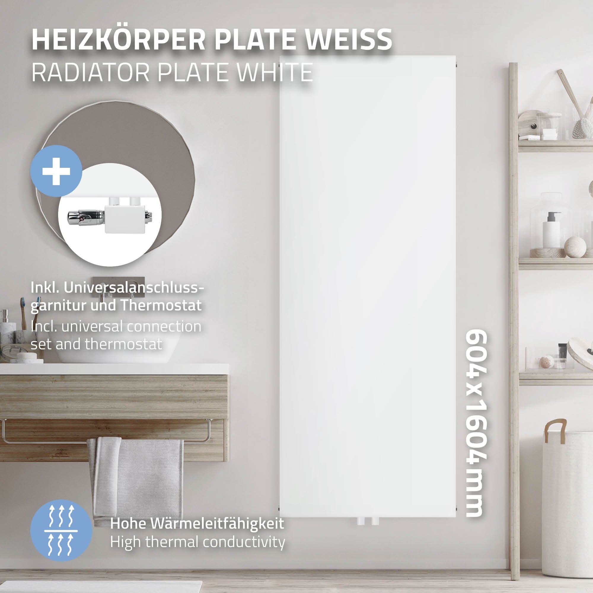 Weißer Heizkörper mit Handtuchhalter im Badezimmer.