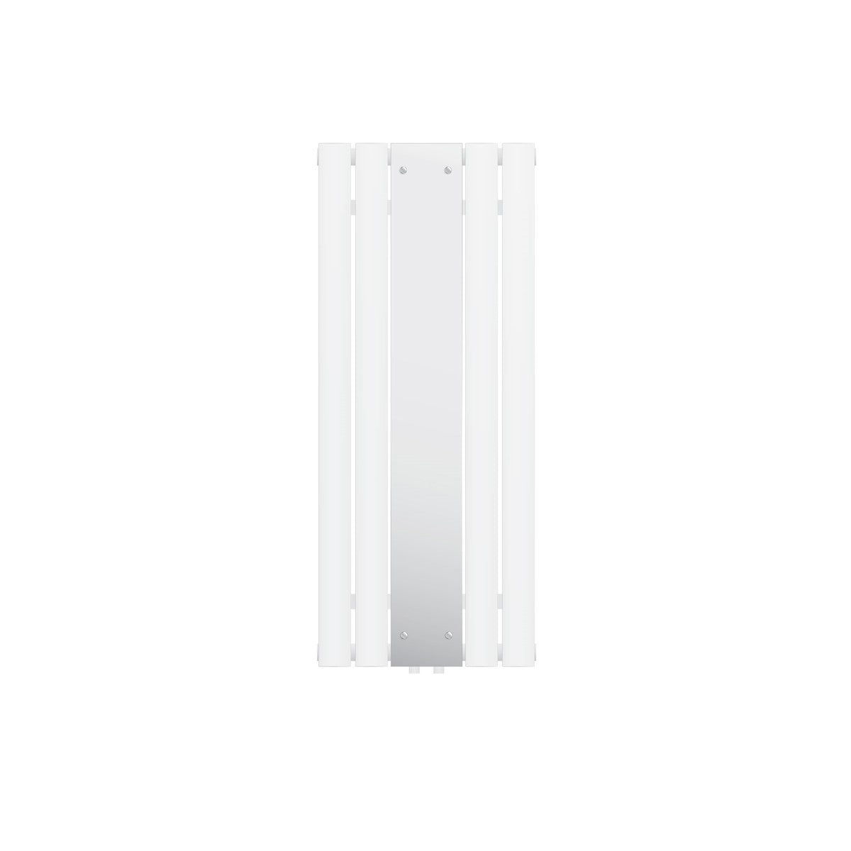 Radiateur miroir blanc sur fond neutre.