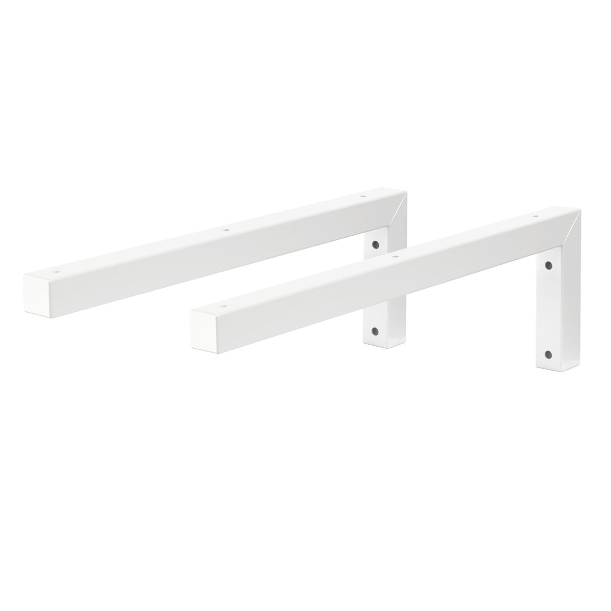 Twee witte L-vormige steunen op een witte achtergrond.