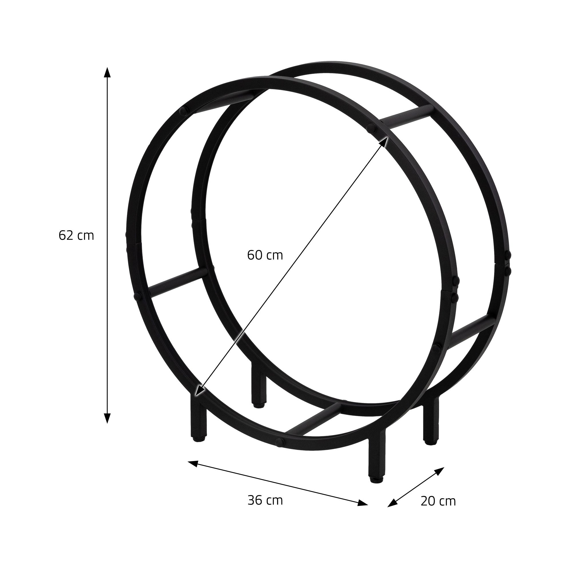 Måltegning af et rundt metalstel med dimensioner.
