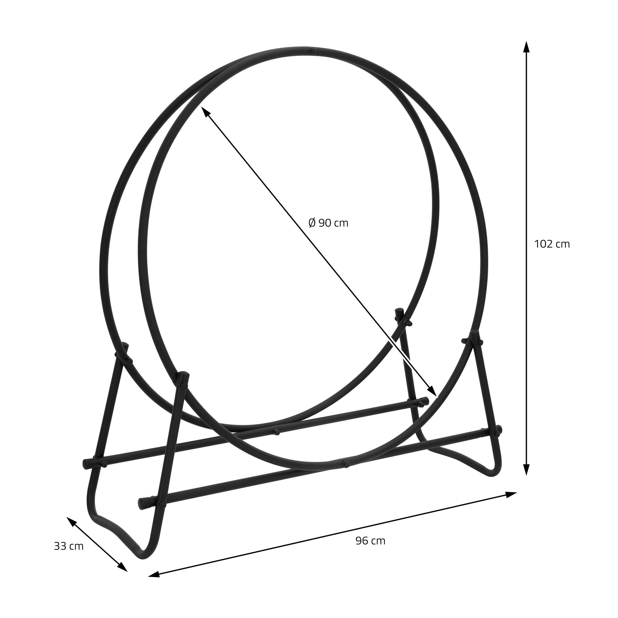 En sort ramme med en stor, rund ramme og måleangivelser.