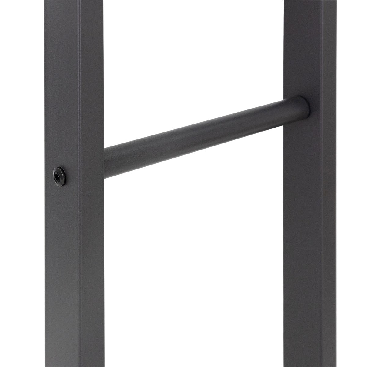 Detailaufnahme eines grauen Metallgestells mit horizontalem Stab.