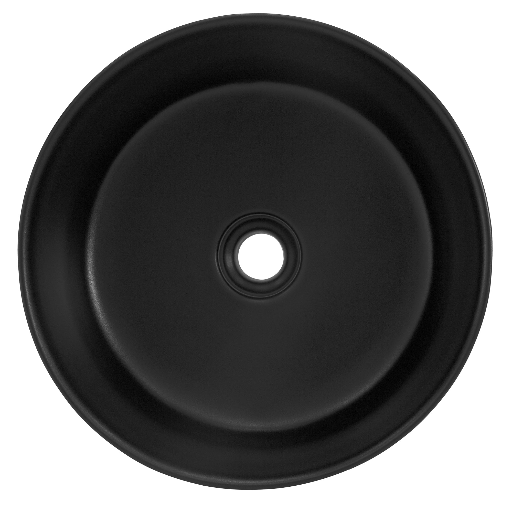 Schwarze, runde Schüssel mit einem zentralen Loch.