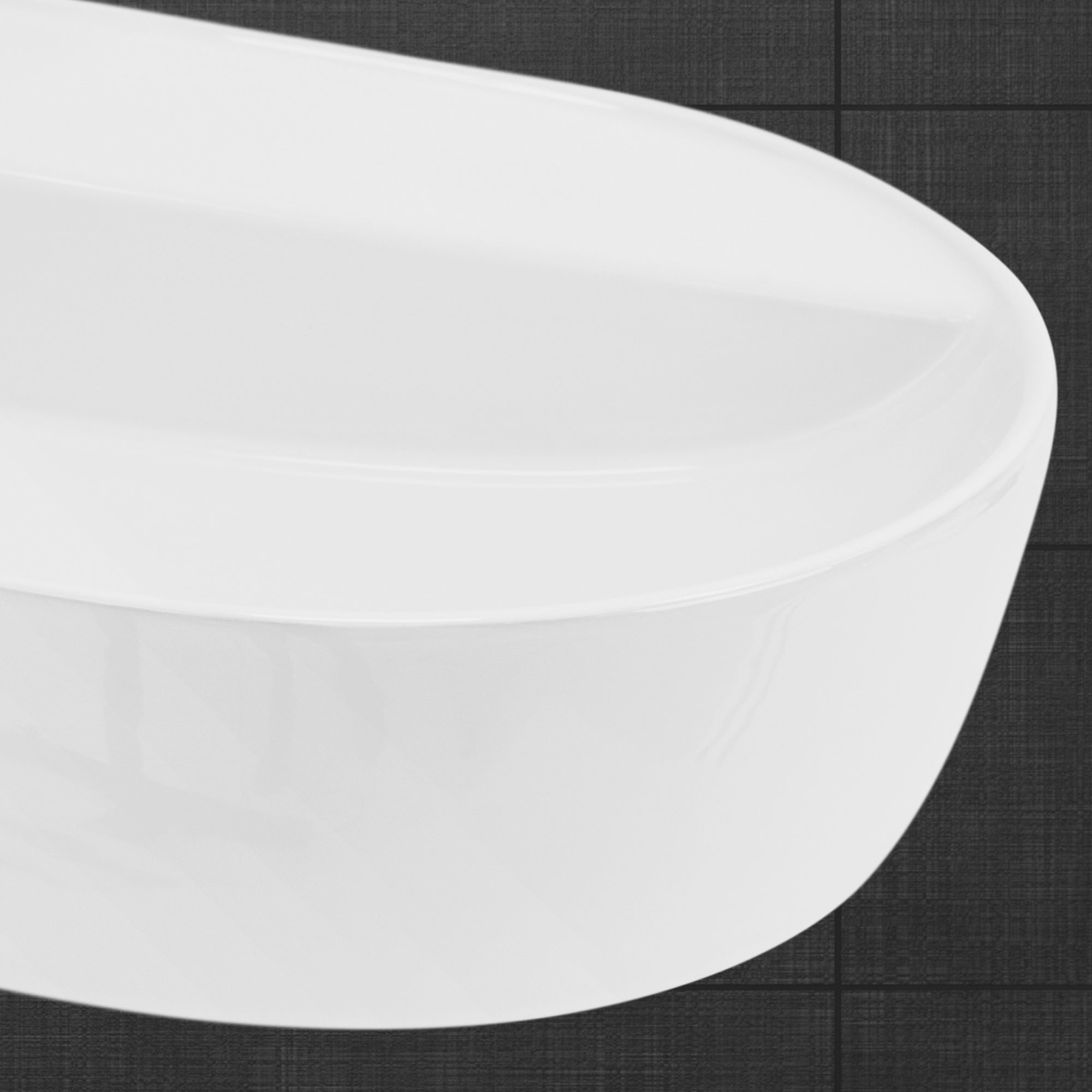 White oval bowl on a dark, textured background.