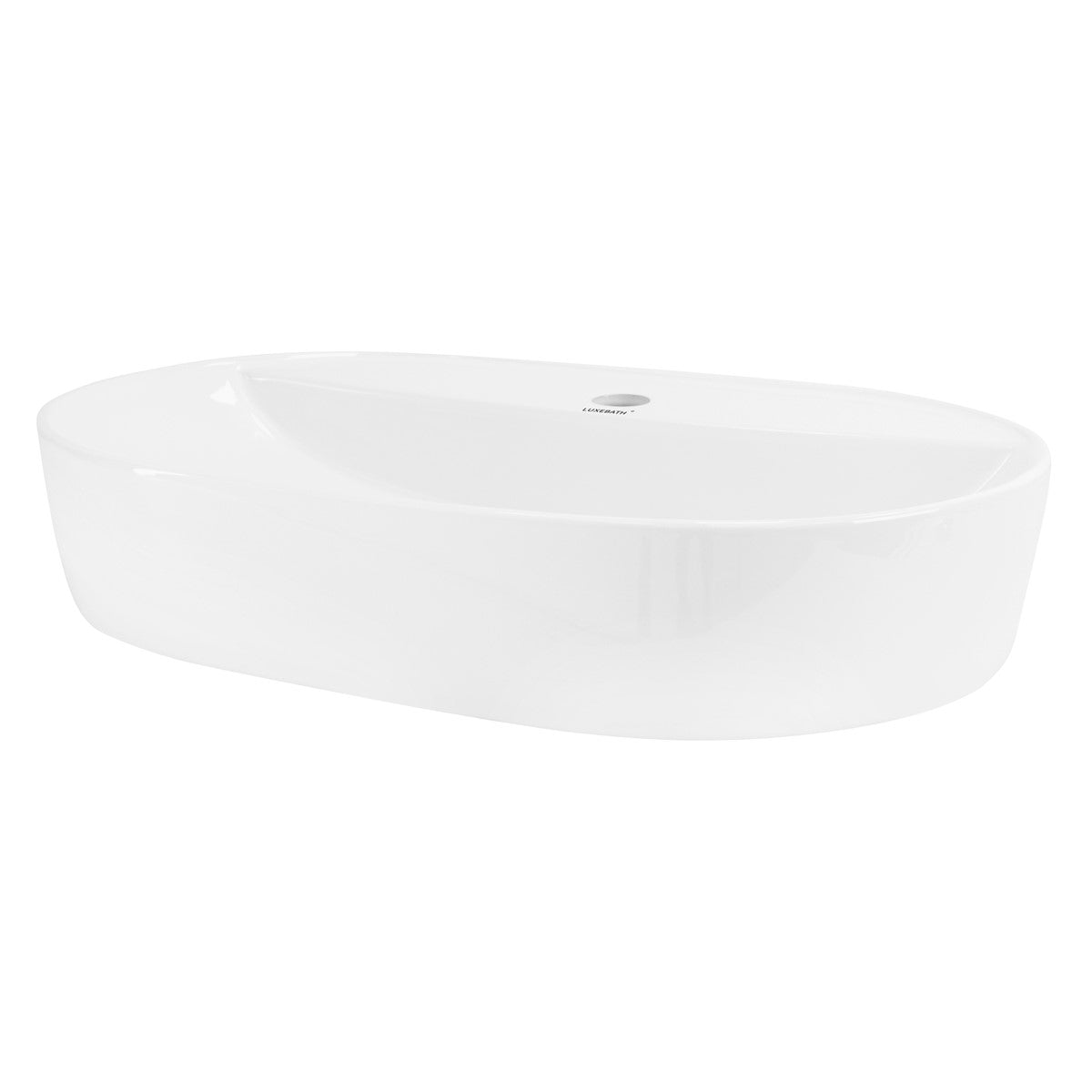 Hvid, oval håndvask med en blød form.