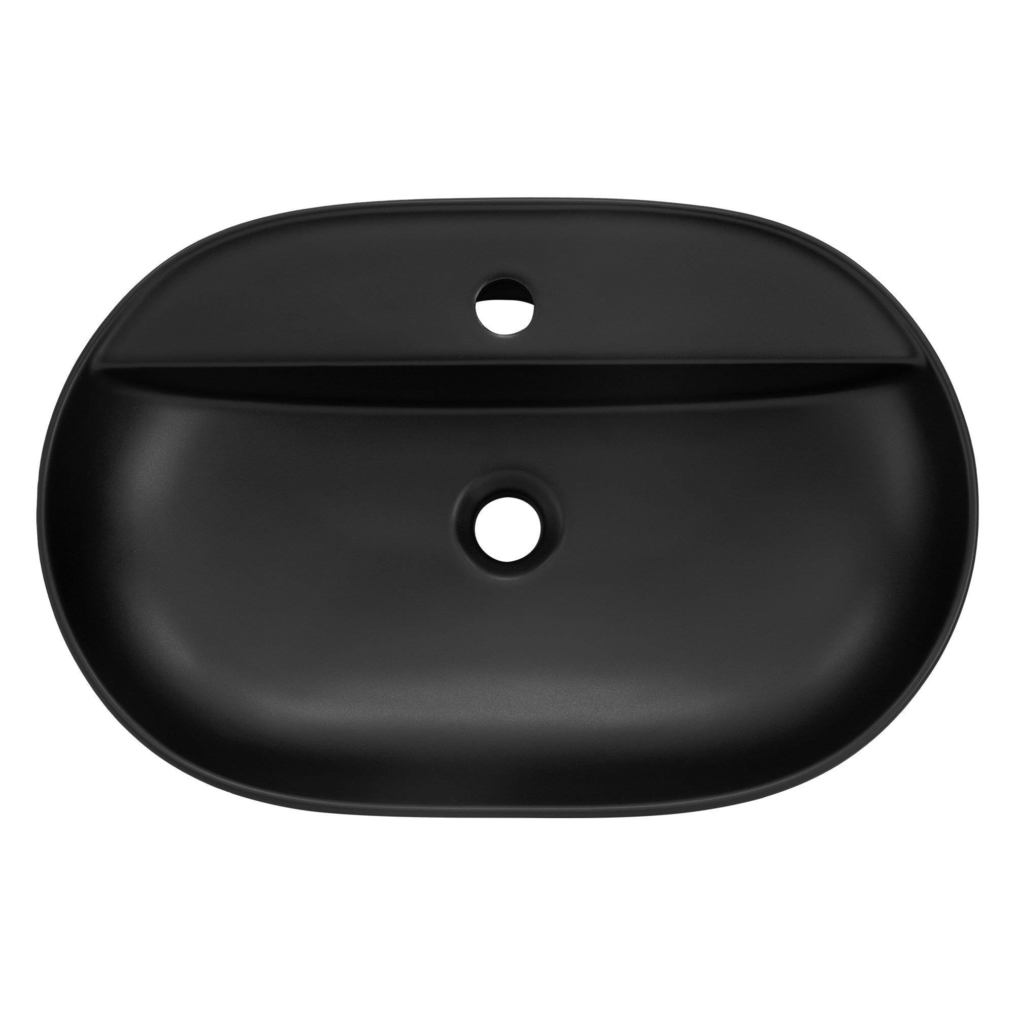 Évier noir ovale avec un trou au centre.