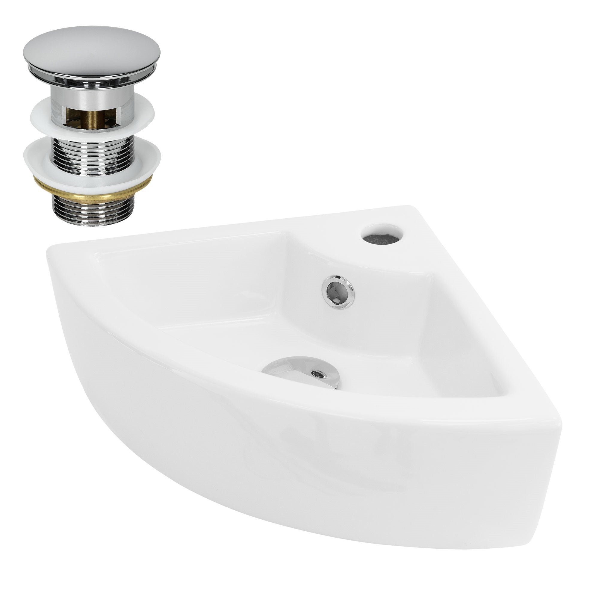 White rectangular sink with drain plug, side view.