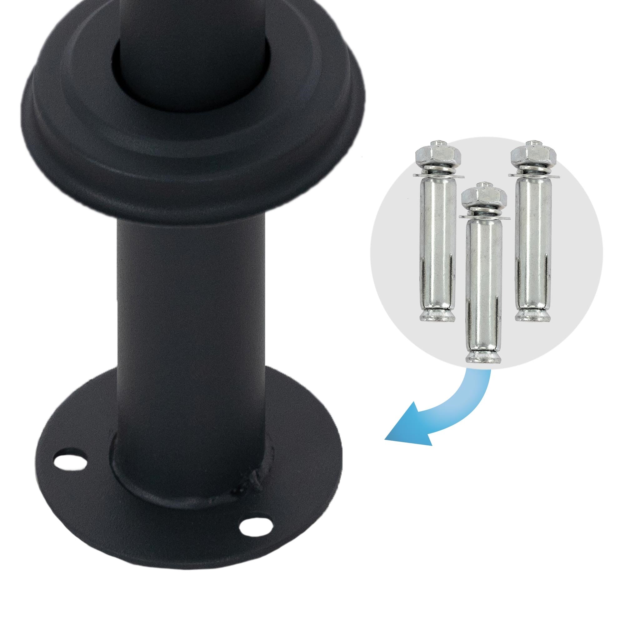Detail view of the base with screws for floor mounting.