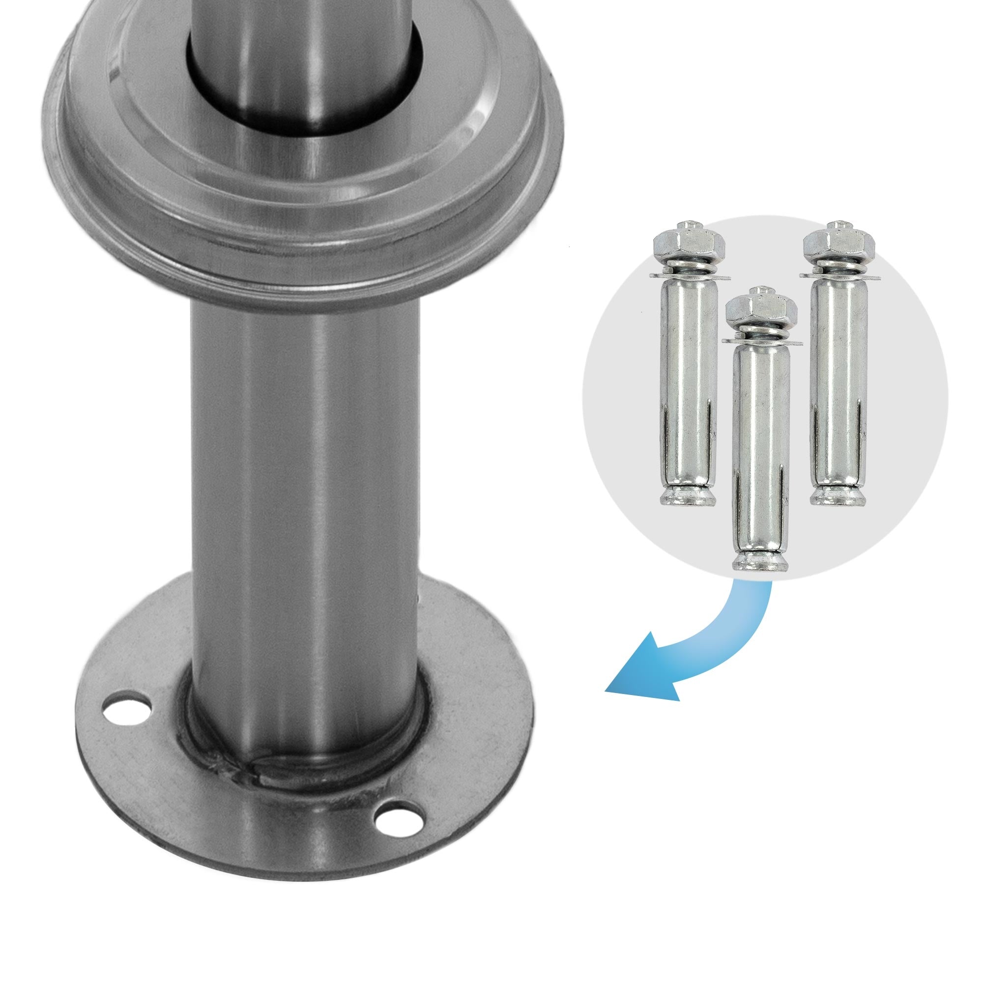 Metallrohr mit Flansch und drei transparenten Einsätzen.