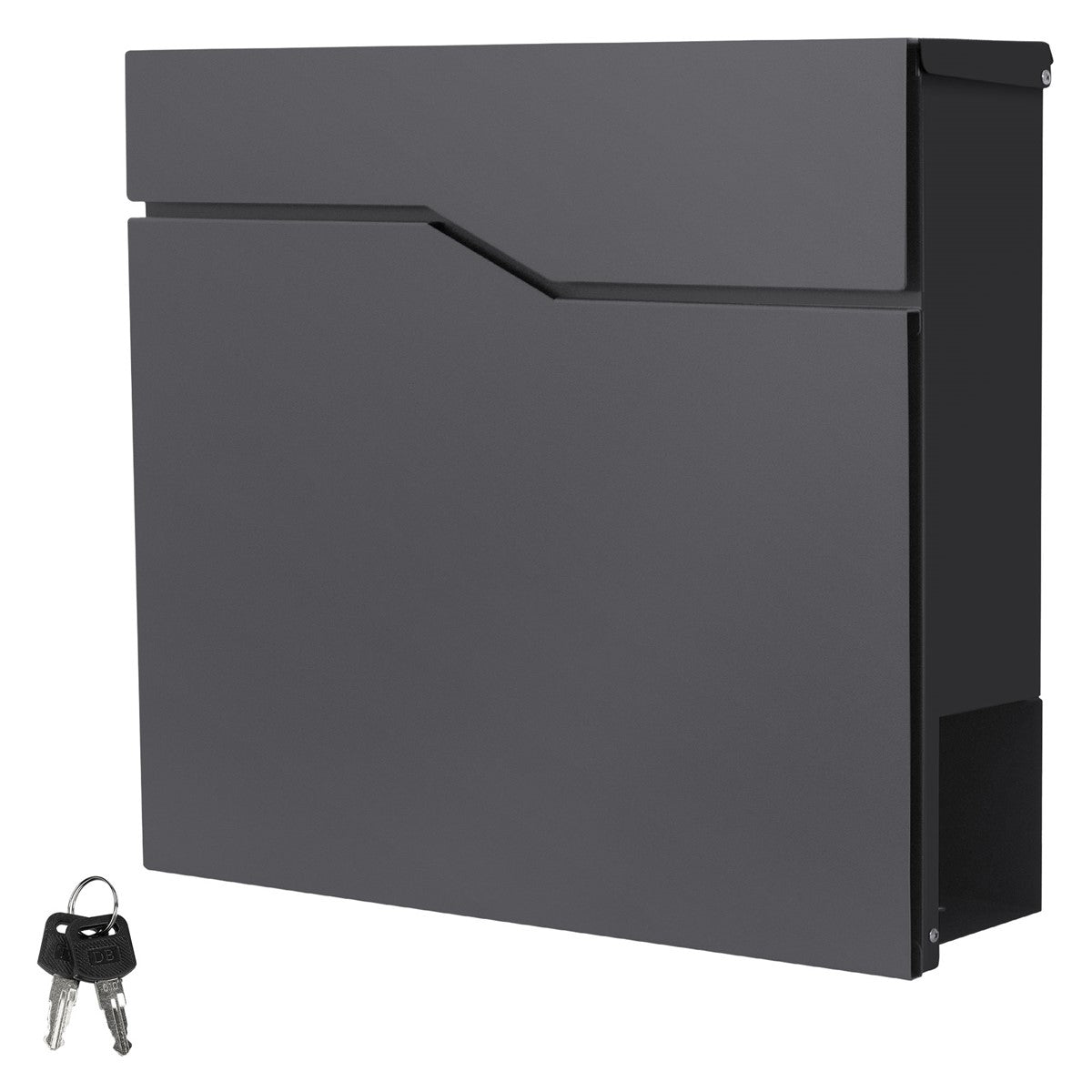 Anthracite-colored mailbox with an open flap and letters.