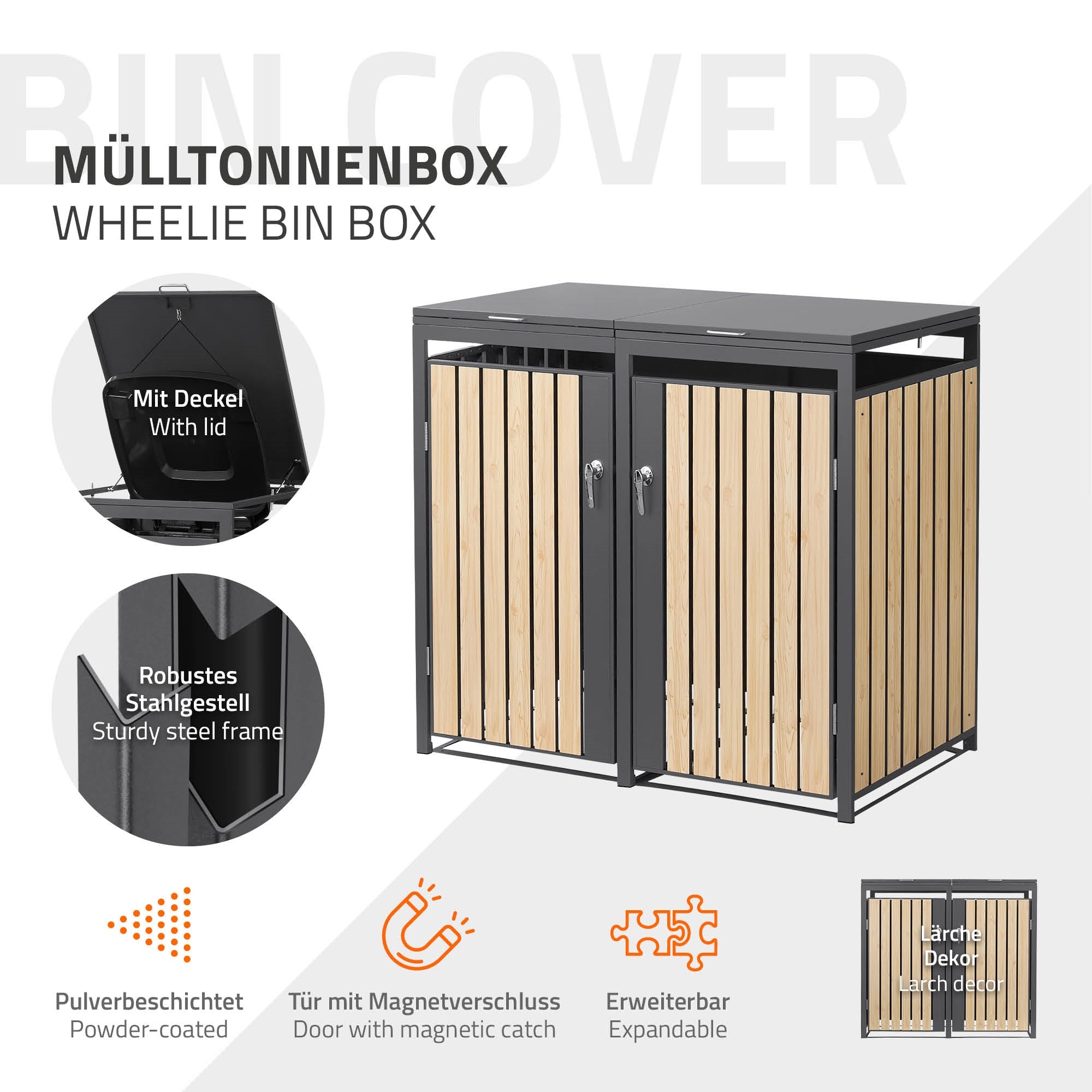 Mülltonnenbox mit robustem Stahlgestell und Pulverbeschichtun