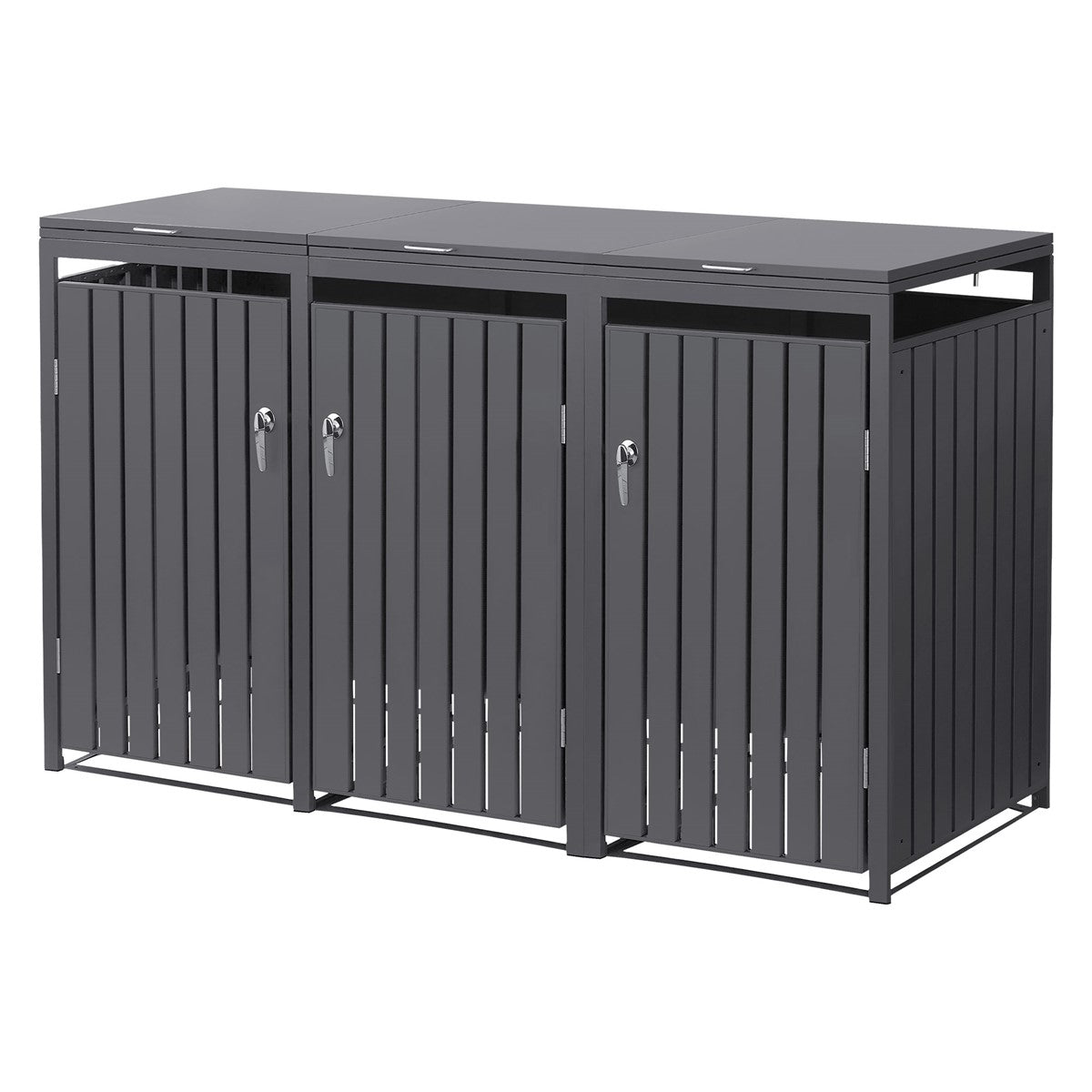 Box na popelnice se třemi dvířky a bez víka.