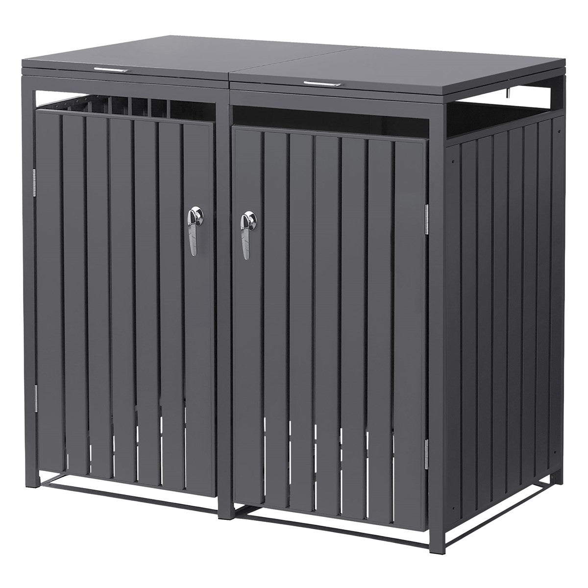 Steel bin storage unit with two compartments and doors with locks, anthracite.